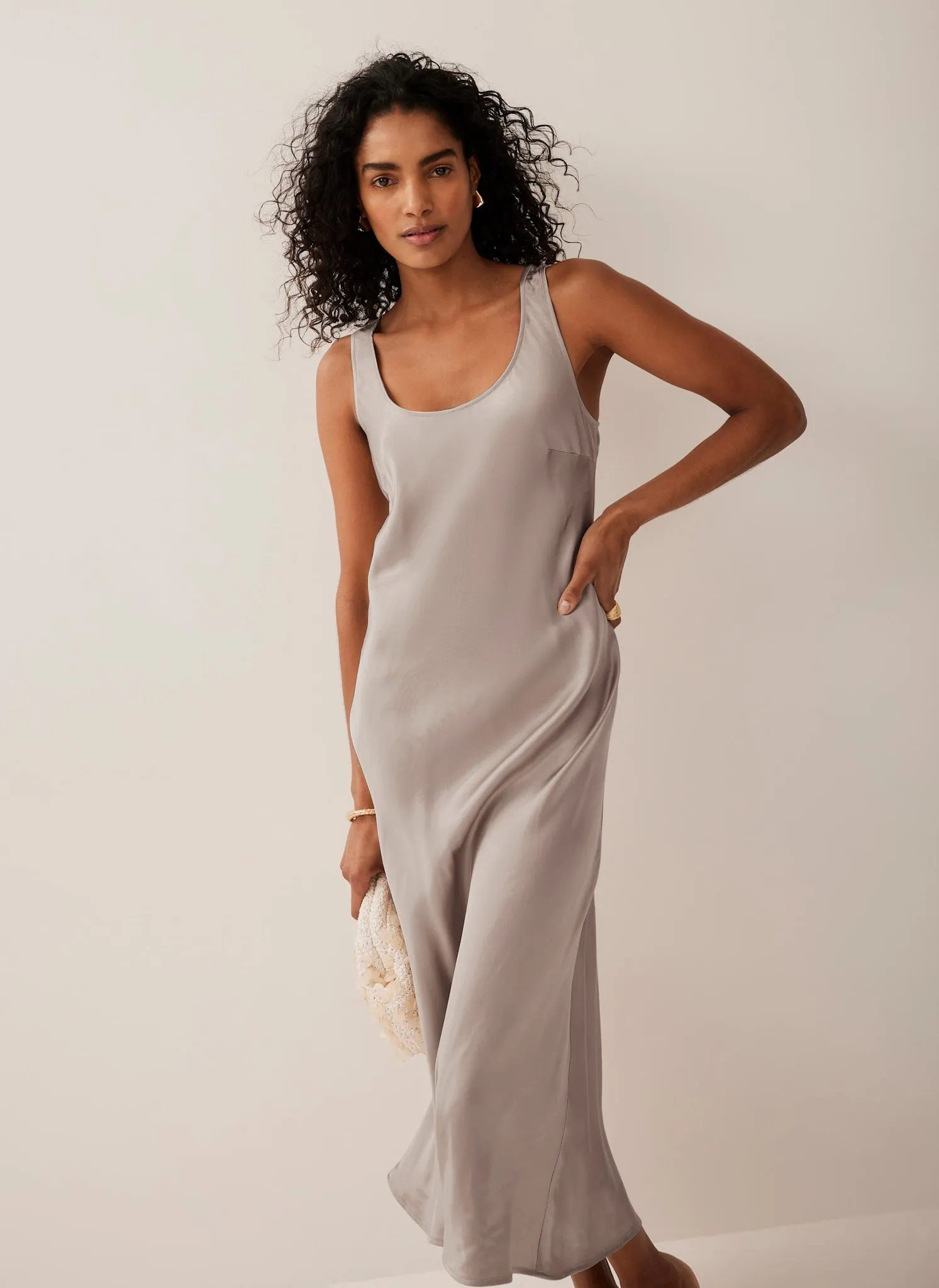 Neutral Satin Slip Dress sold by Mint Velvet product image thumbnail 4