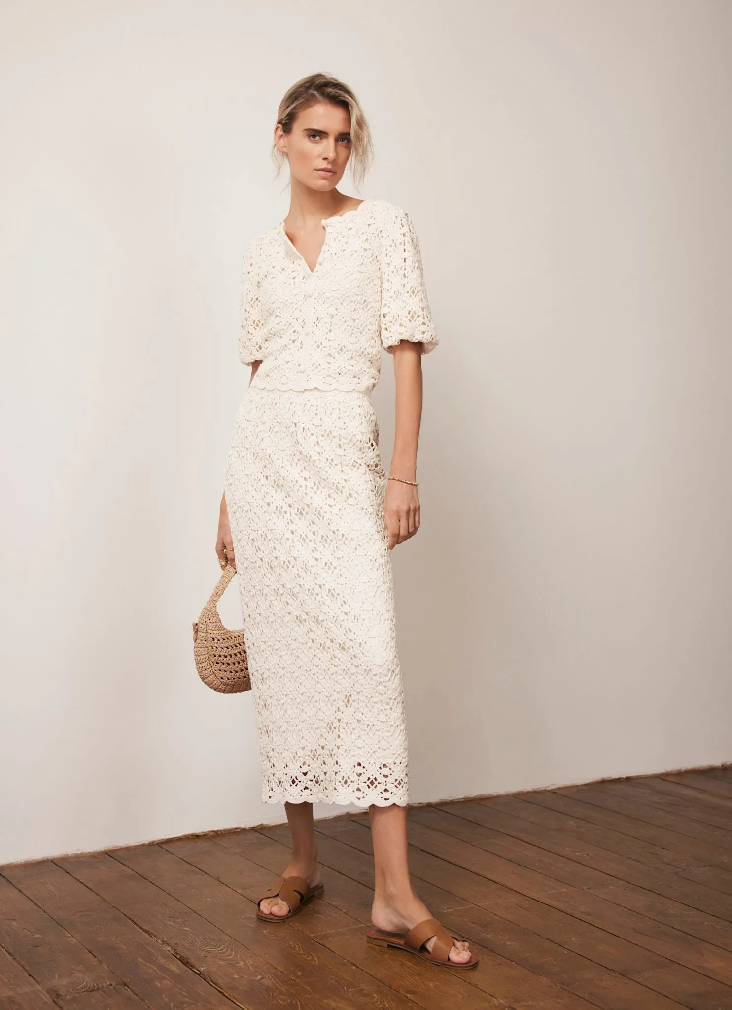 Cream Crochet Knit Midi Skirt sold by Mint Velvet product image thumbnail 3
