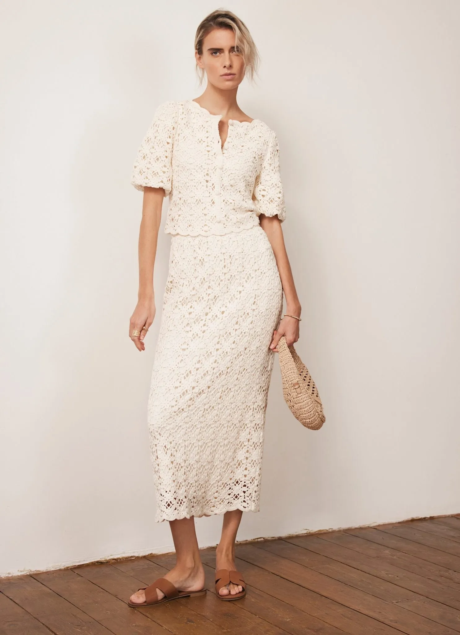 Cream Crochet Knit Midi Skirt sold by Mint Velvet product image thumbnail 5