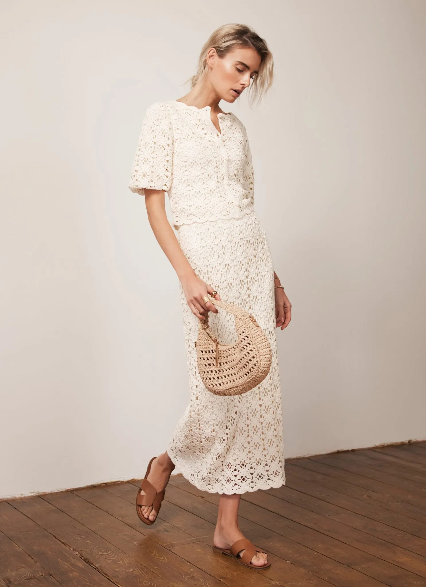 Cream Crochet Knit Midi Skirt sold by Mint Velvet