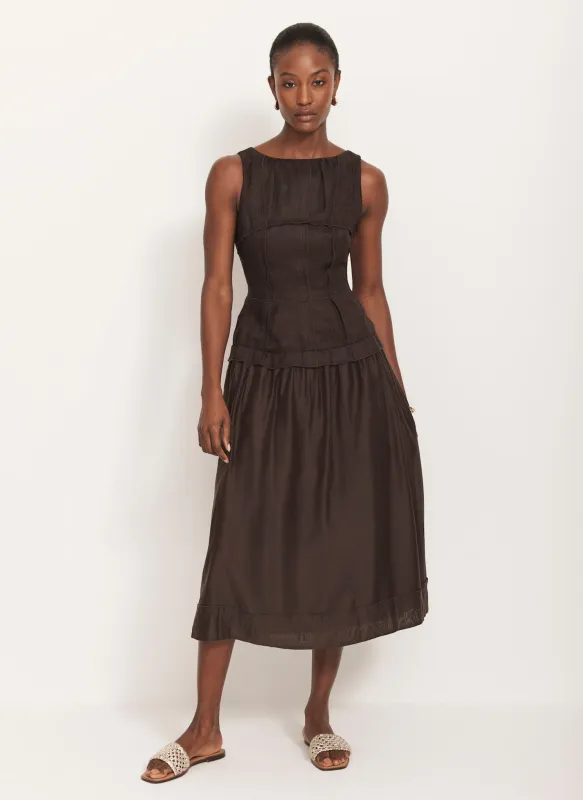 Brown Drop Waist Midi Dress sold by Mint Velvet
