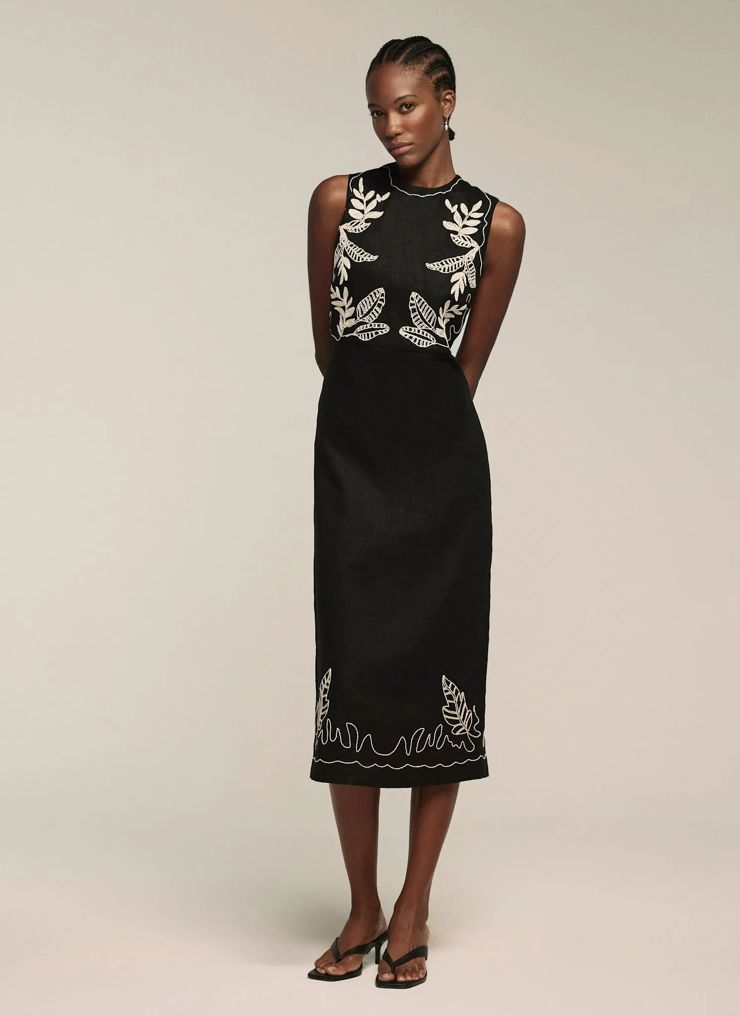Black Embroidered Linen Midi Dress sold by Mint Velvet product image thumbnail 2