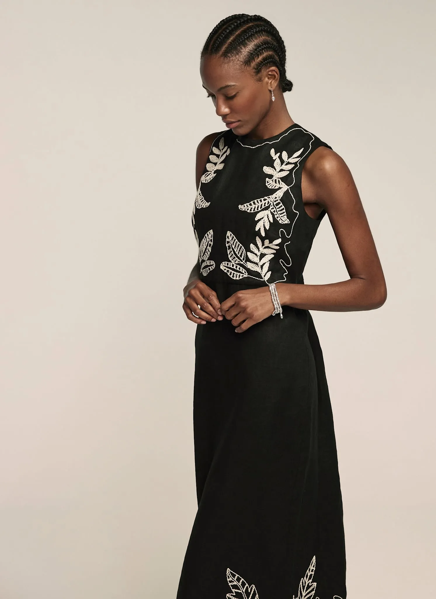Black Embroidered Linen Midi Dress sold by Mint Velvet product image thumbnail 3