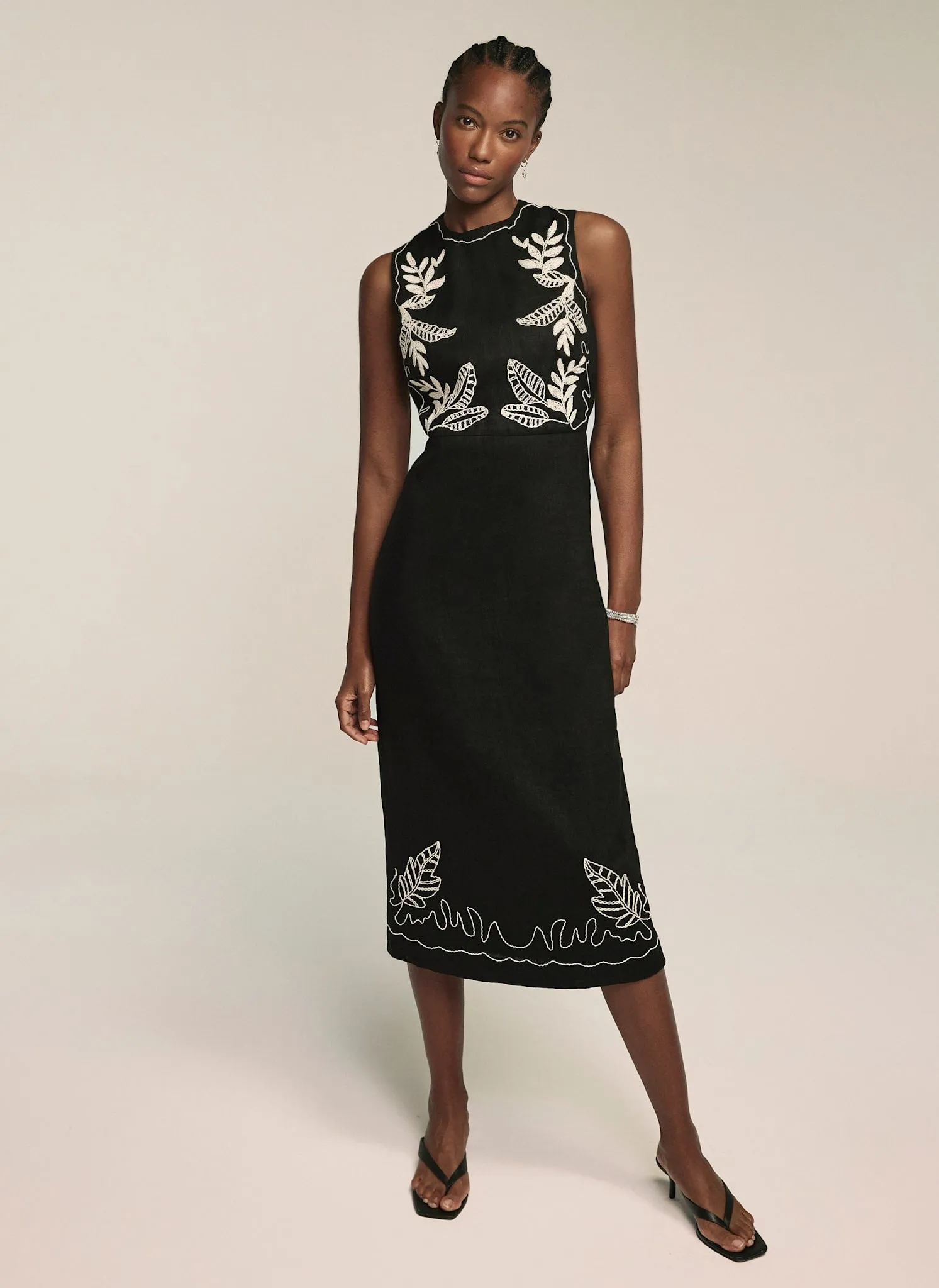 Black Embroidered Linen Midi Dress sold by Mint Velvet product image thumbnail 4