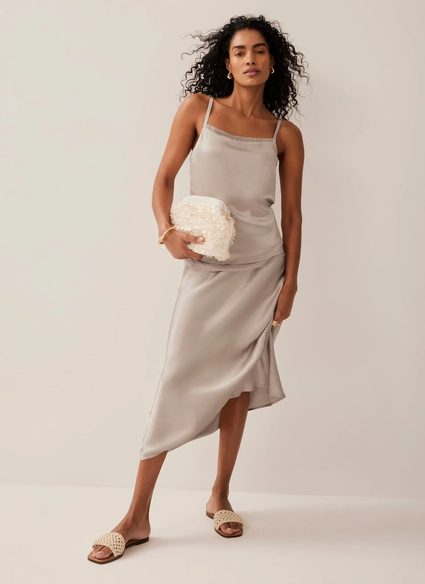 Neutral Satin Layered Cami Top sold by Mint Velvet
