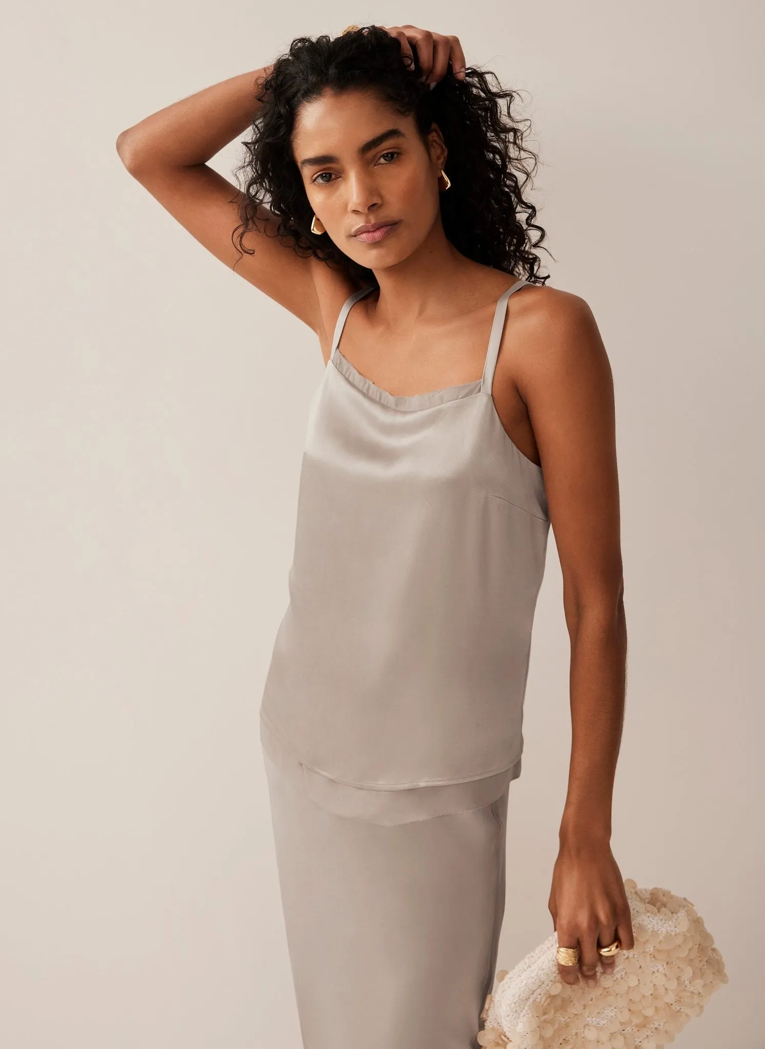 Neutral Satin Layered Cami Top sold by Mint Velvet product image thumbnail 2