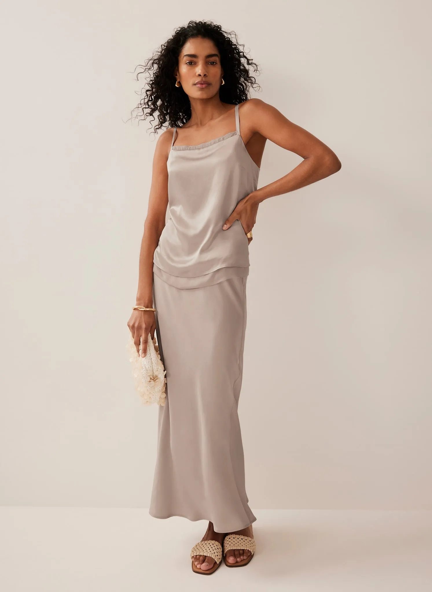 Neutral Satin Layered Cami Top sold by Mint Velvet product image thumbnail 4