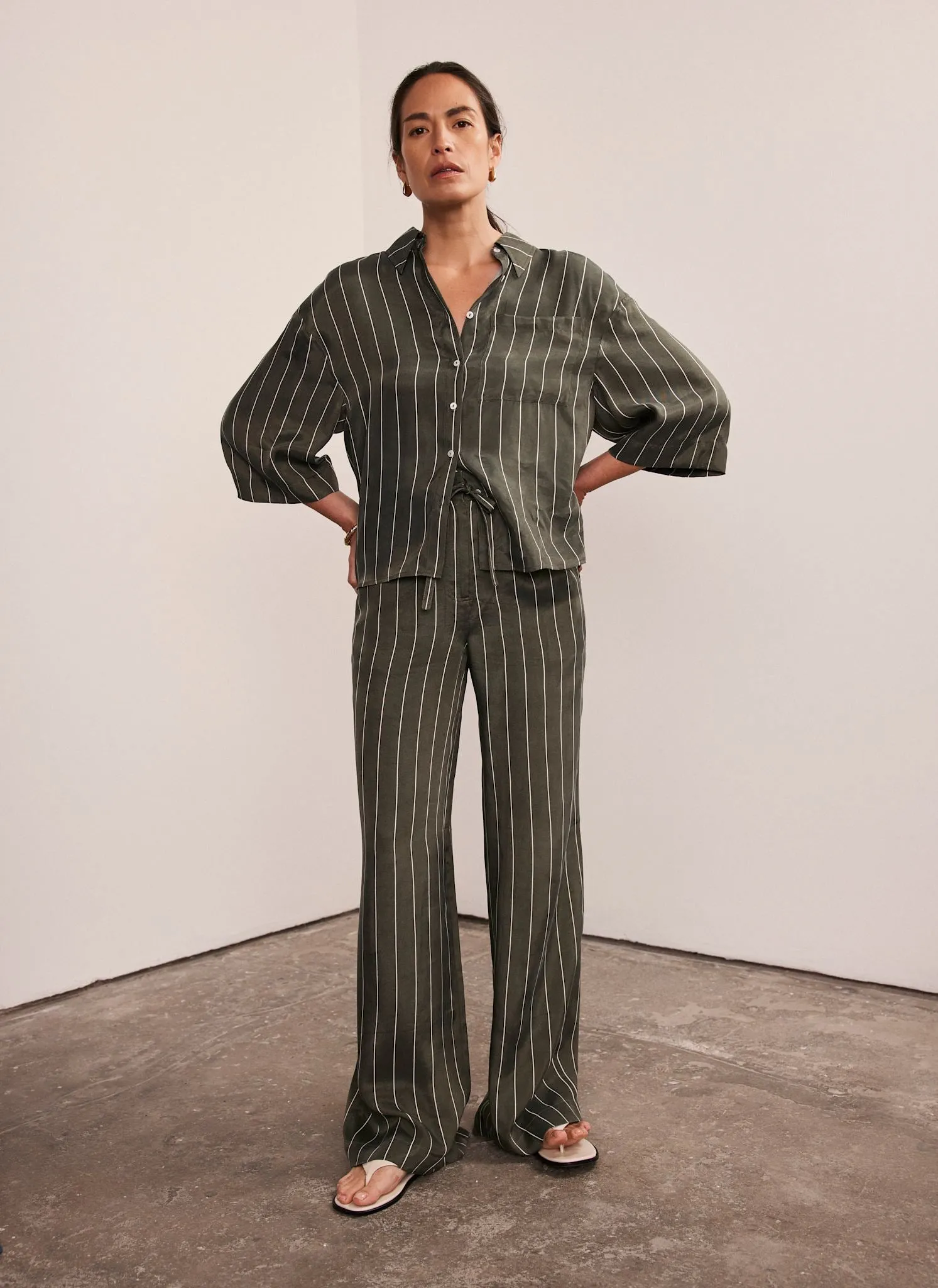 Khaki Striped Wide Trousers sold by Mint Velvet product image thumbnail 4