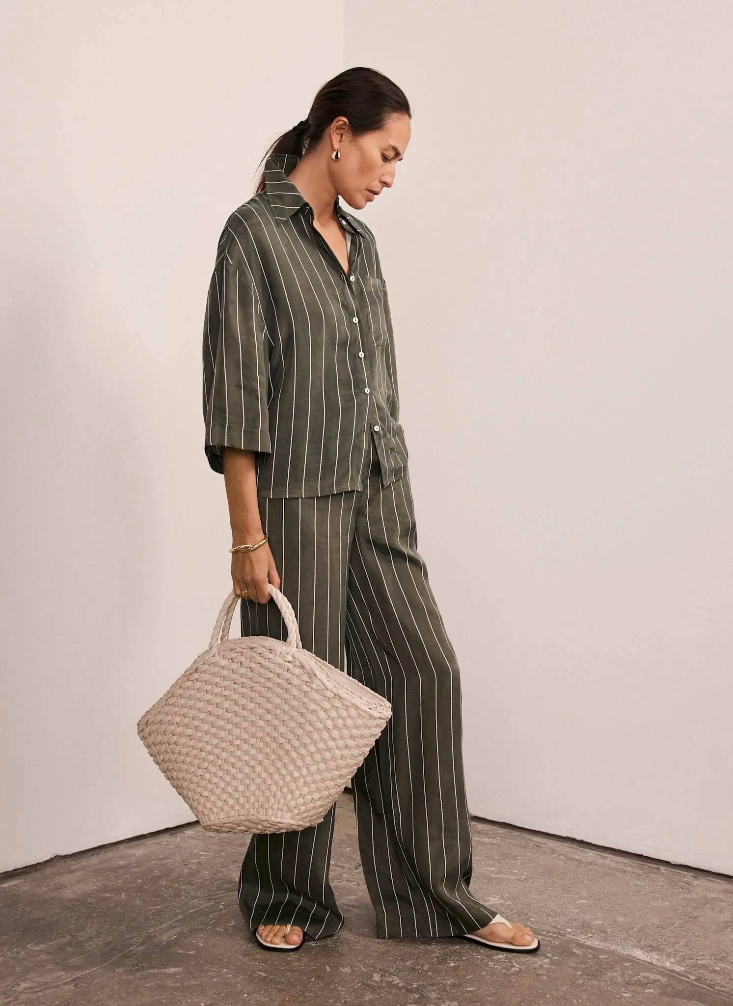 Khaki Striped Wide Trousers sold by Mint Velvet product image thumbnail 3