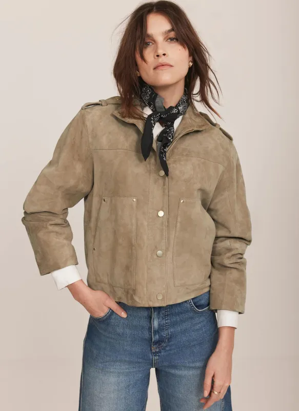 Neutral Suede Funnel Neck Jacket sold by Mint Velvet