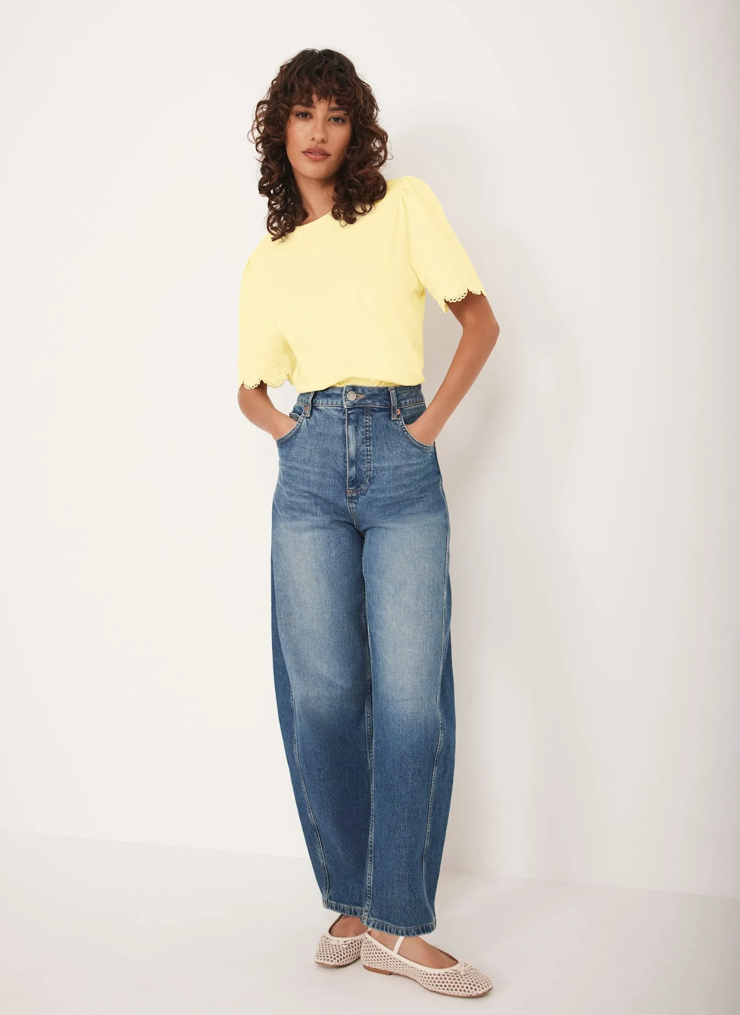 Yellow Cotton Lace Trim T-Shirt sold by Mint Velvet product image thumbnail 3