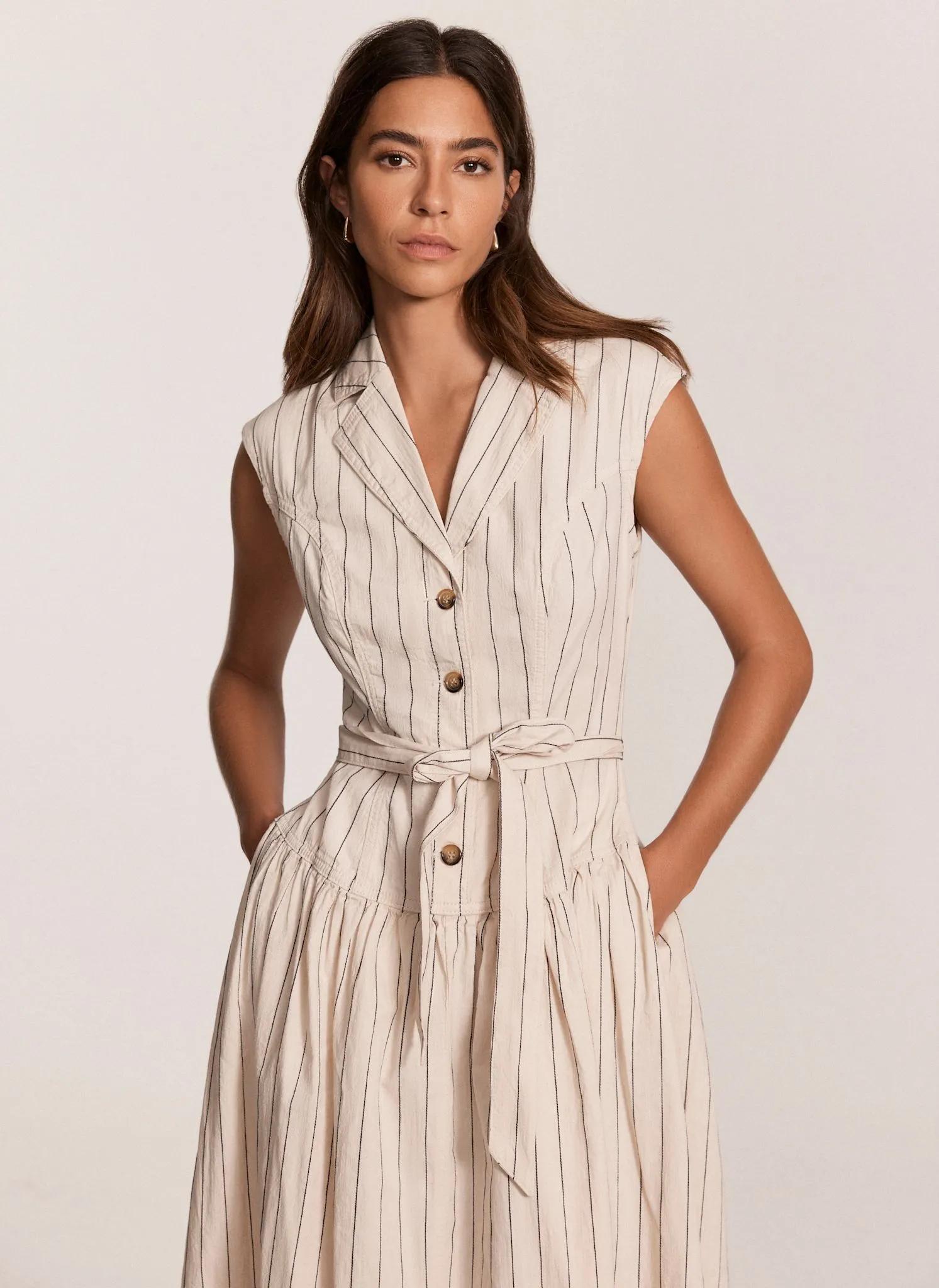 Cream Striped Drop Waist Midi Dress sold by Mint Velvet product image thumbnail 4