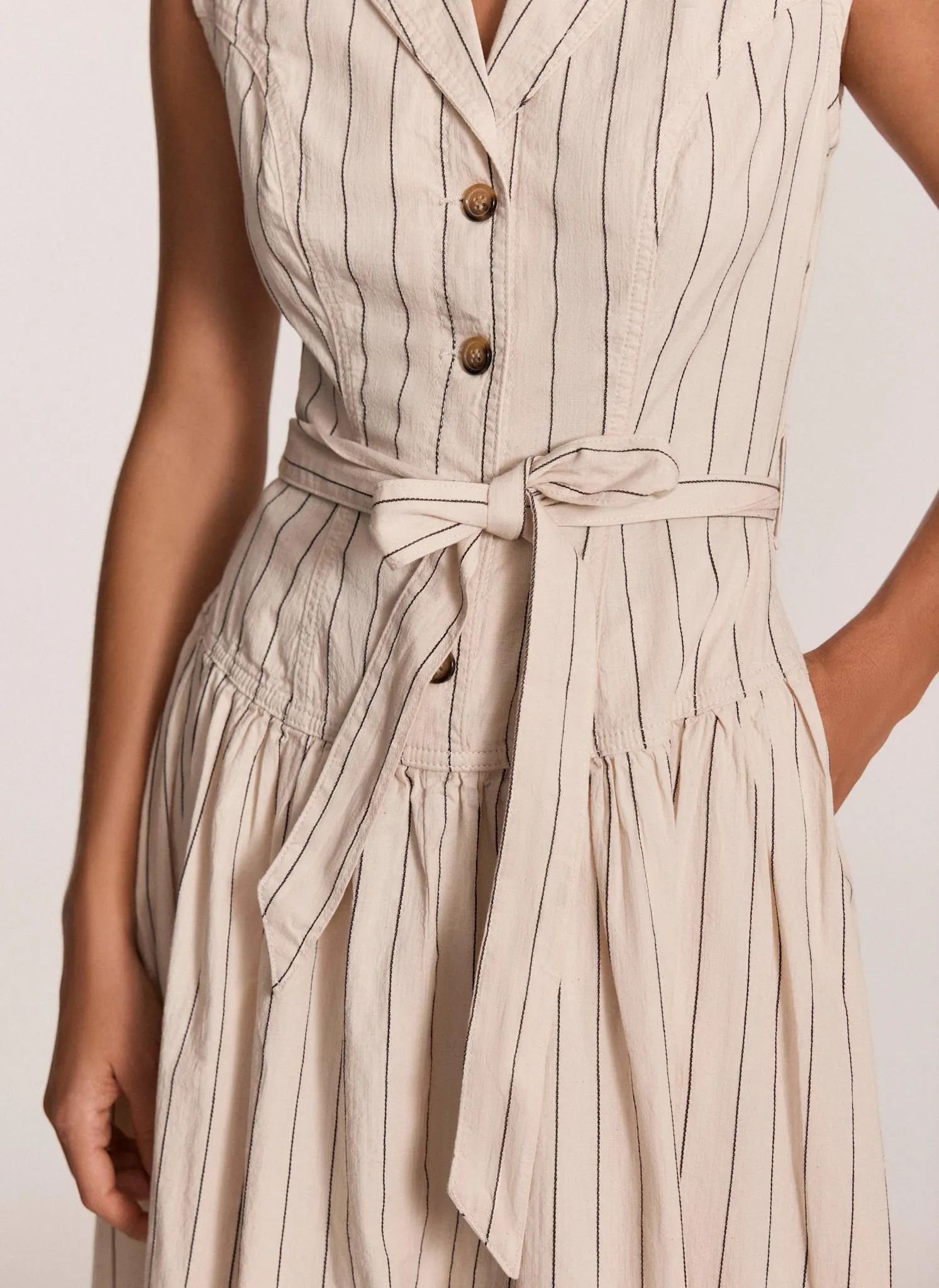 Cream Striped Drop Waist Midi Dress sold by Mint Velvet product image thumbnail 5