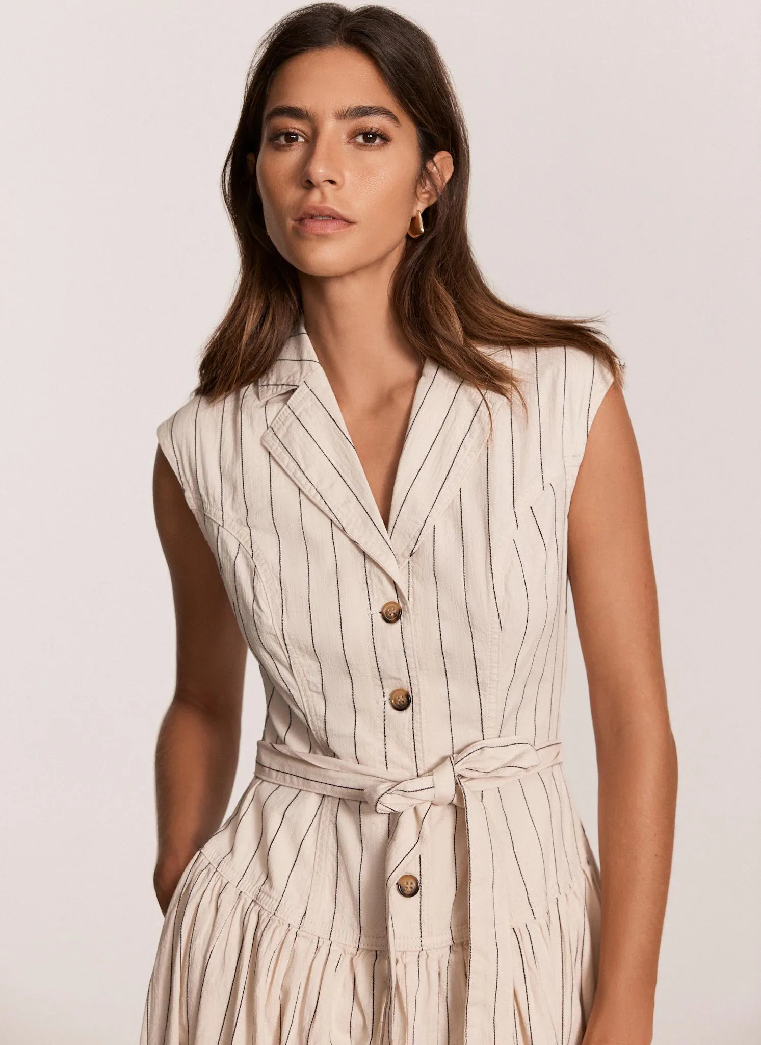 Cream Striped Drop Waist Midi Dress sold by Mint Velvet product image thumbnail 2