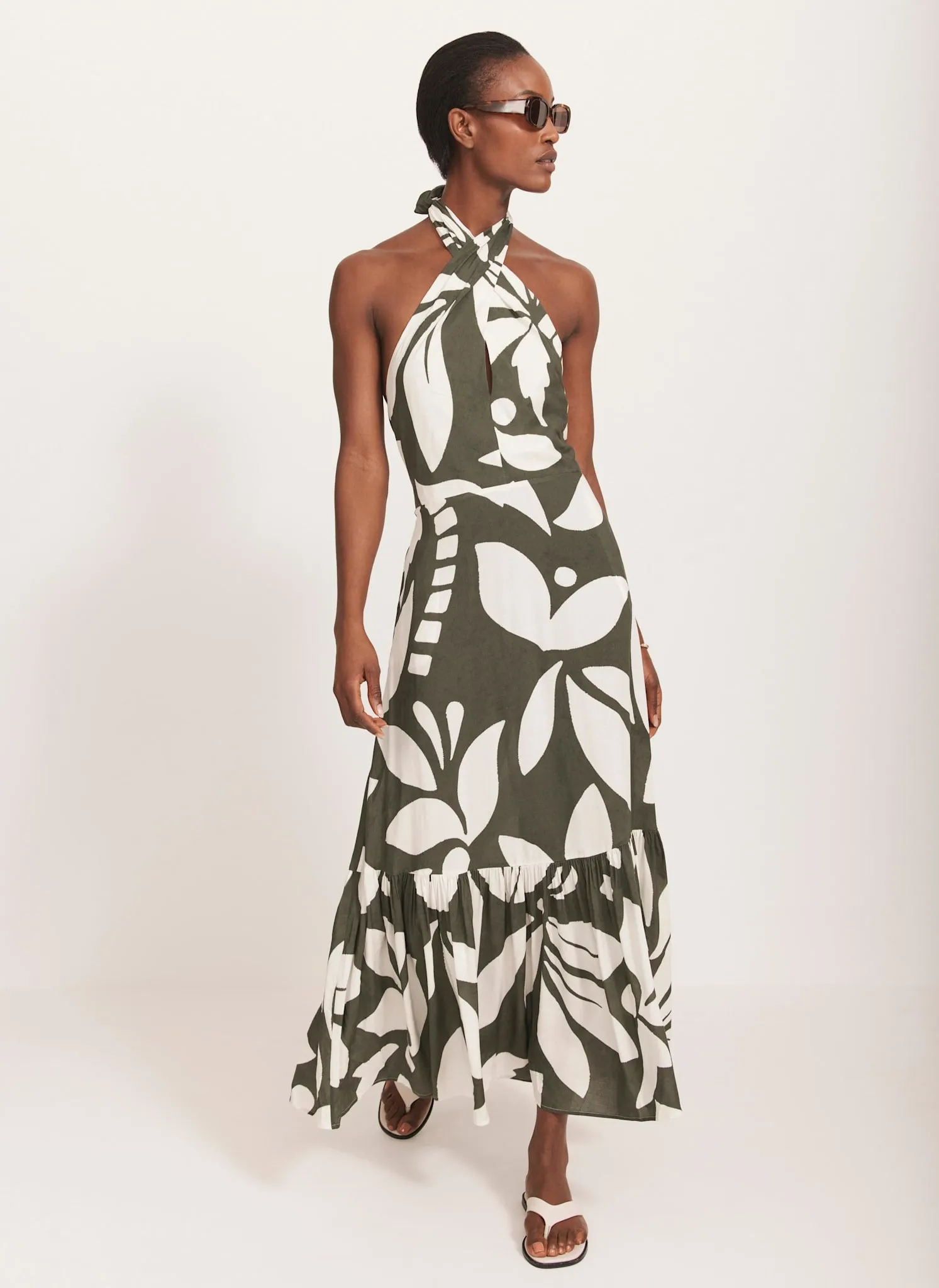 Khaki Palm Print Maxi Dress sold by Mint Velvet