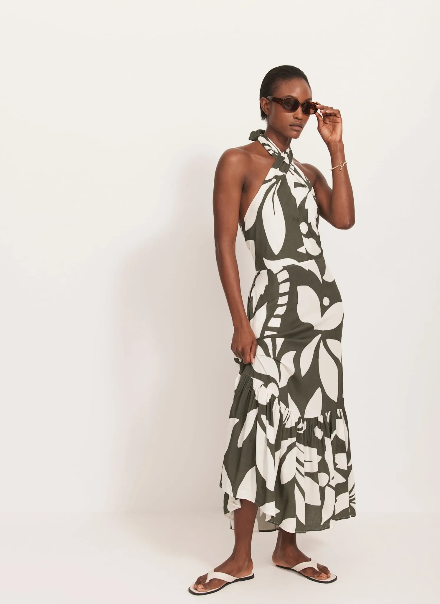 Khaki Palm Print Maxi Dress sold by Mint Velvet product image thumbnail 3