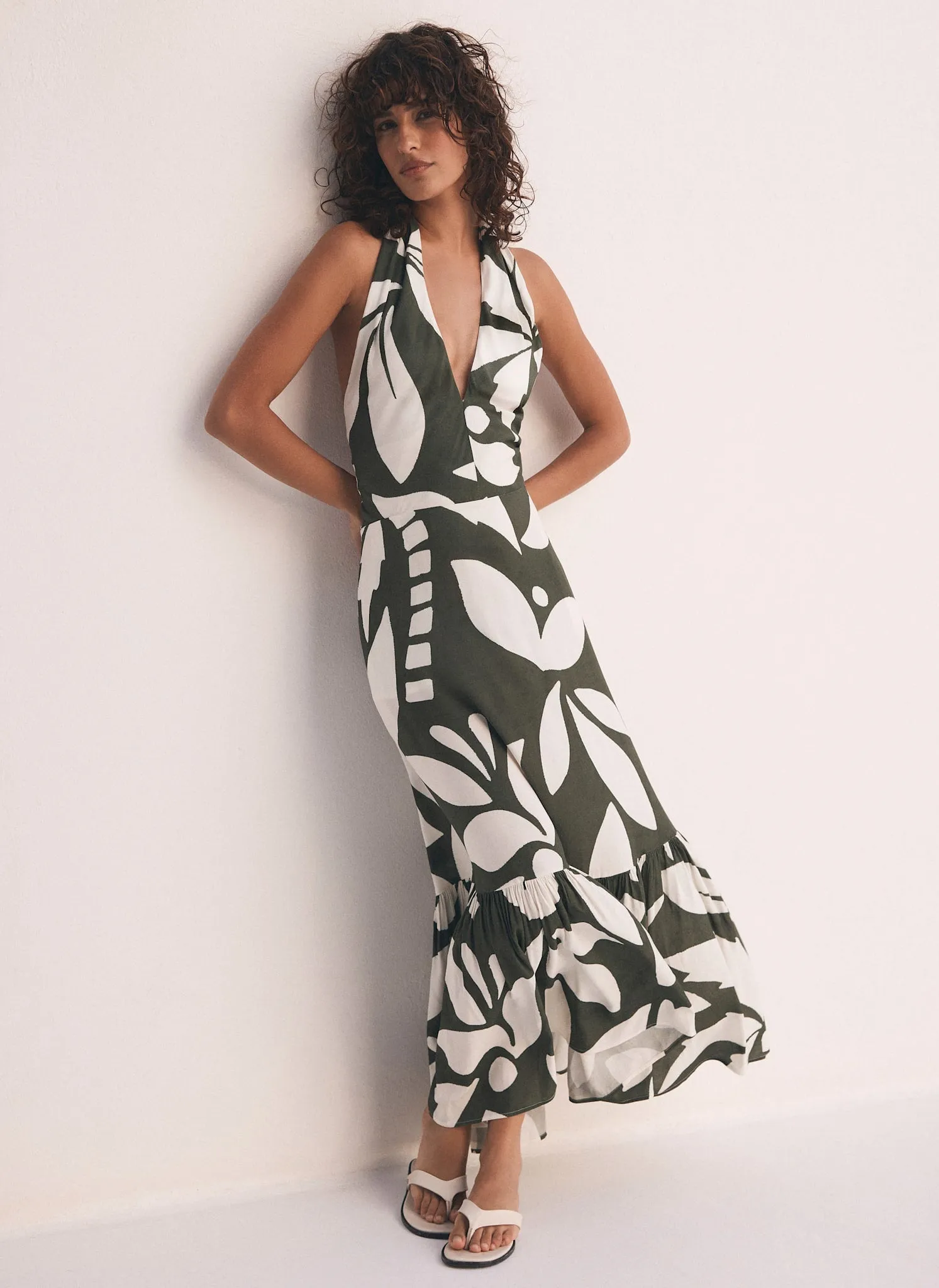 Khaki Palm Print Maxi Dress sold by Mint Velvet product image thumbnail 2