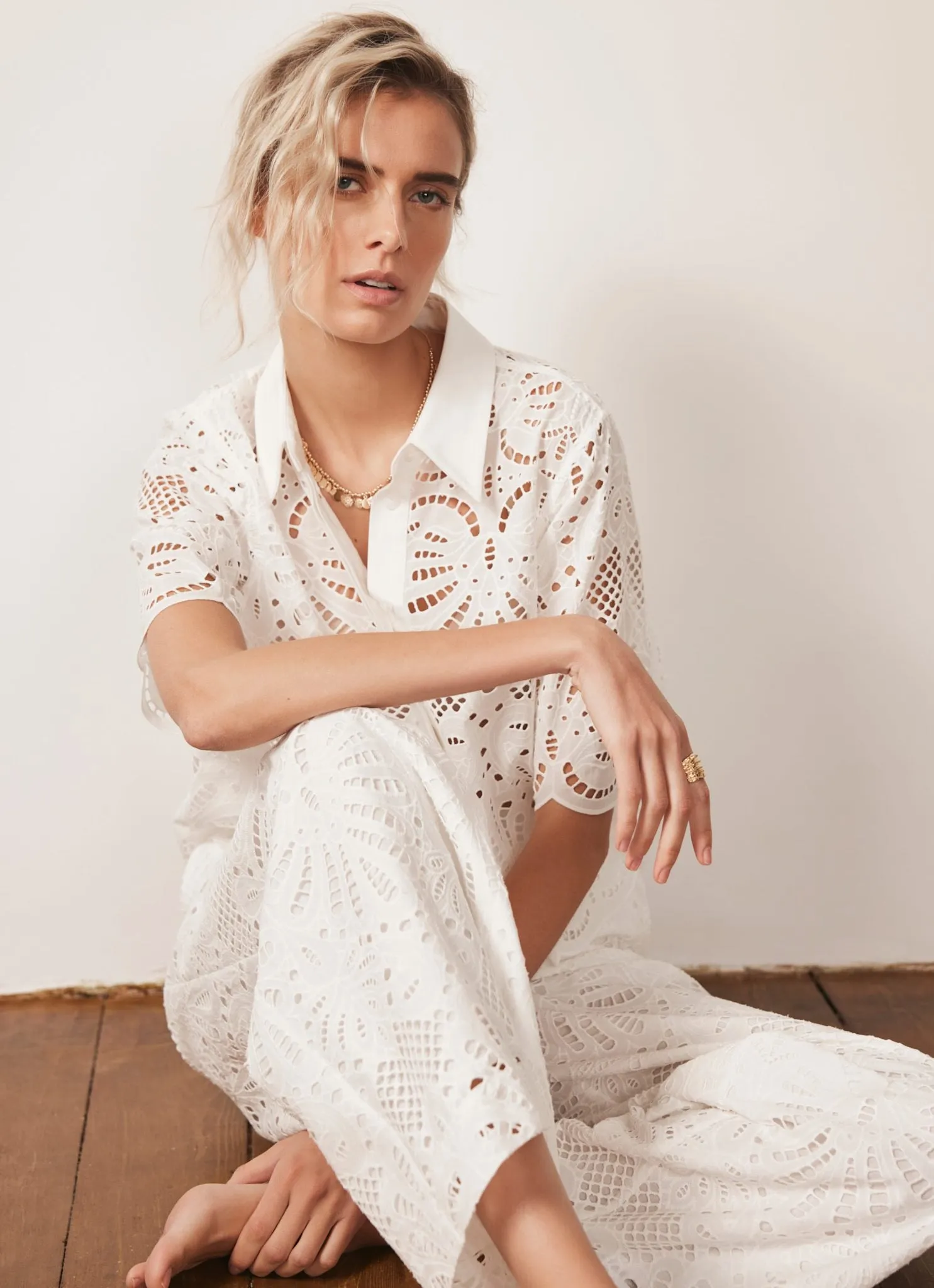 White Broderie Wide Trousers sold by Mint Velvet product image thumbnail 3