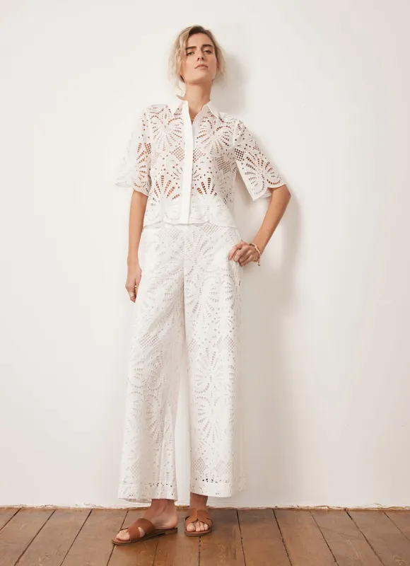 White Broderie Wide Trousers sold by Mint Velvet