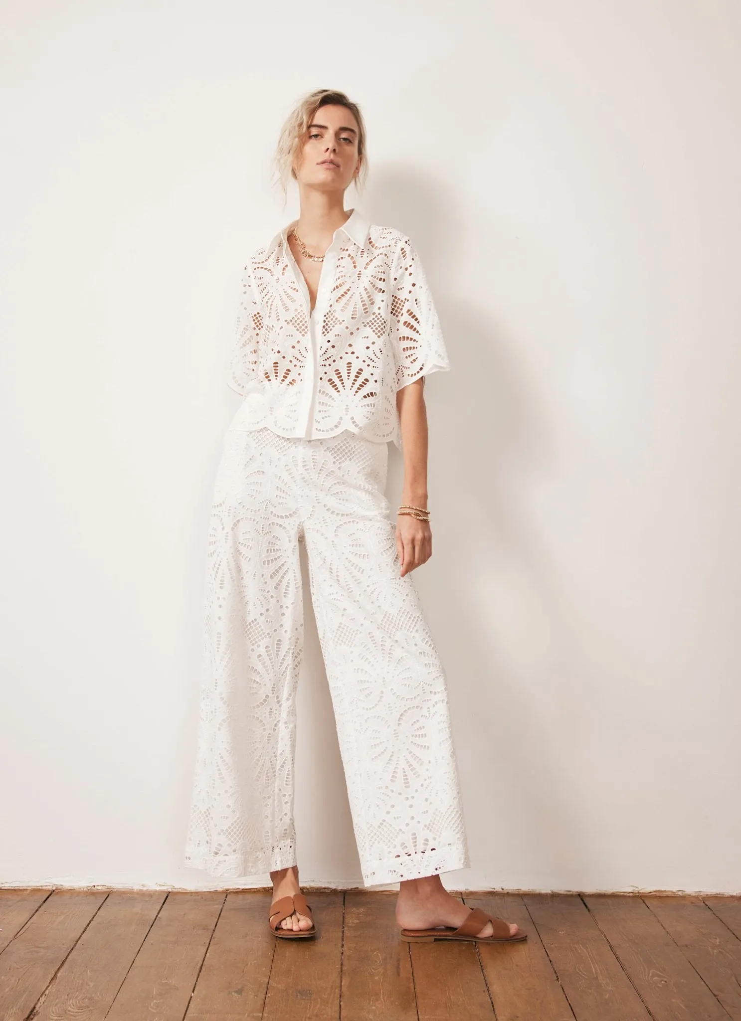 White Broderie Wide Trousers sold by Mint Velvet product image thumbnail 2