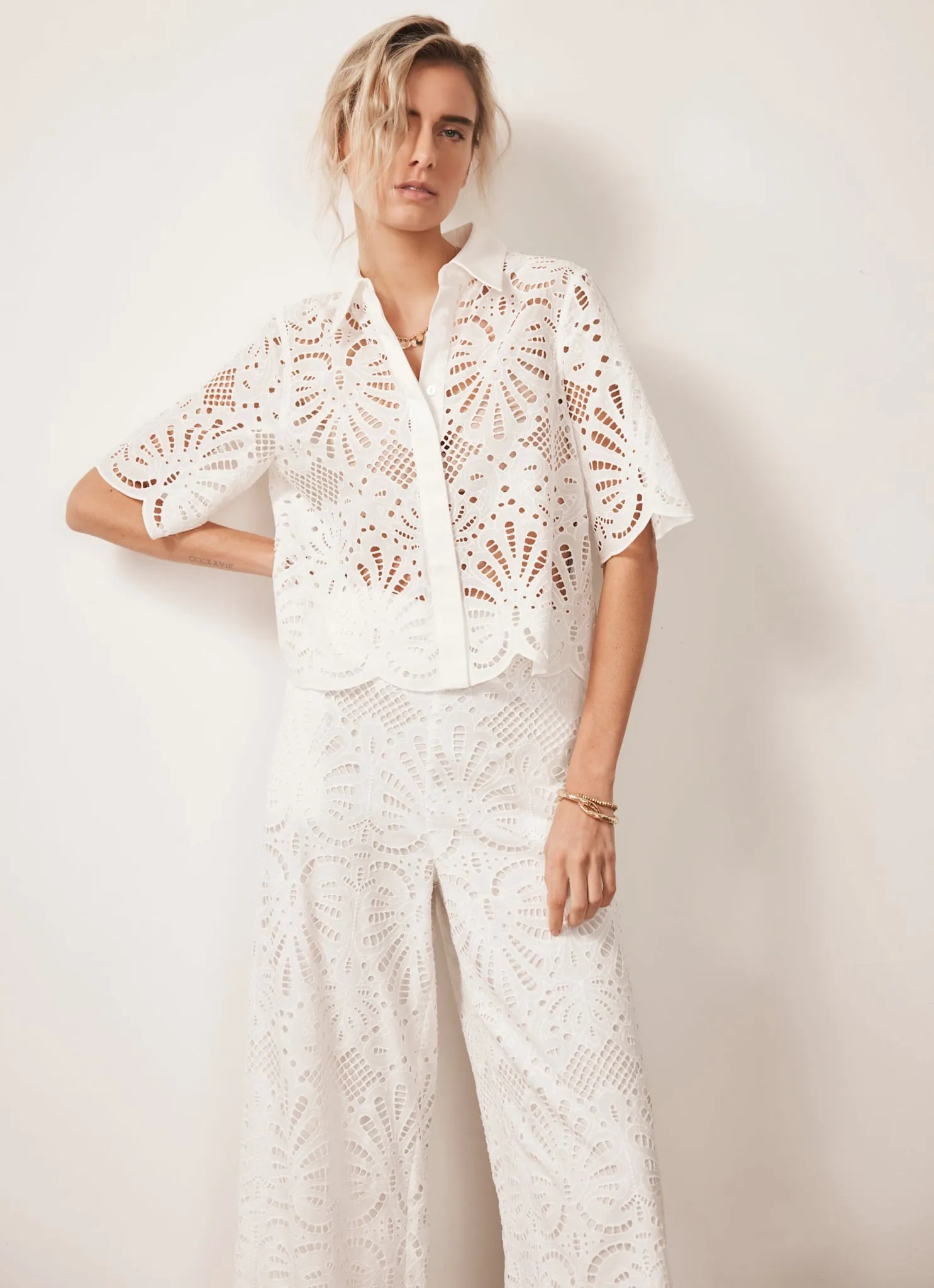 White Broderie Wide Trousers sold by Mint Velvet product image thumbnail 5
