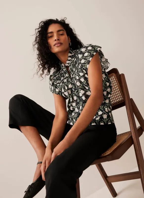 Black Floral Print Cotton Blouse sold by Mint Velvet