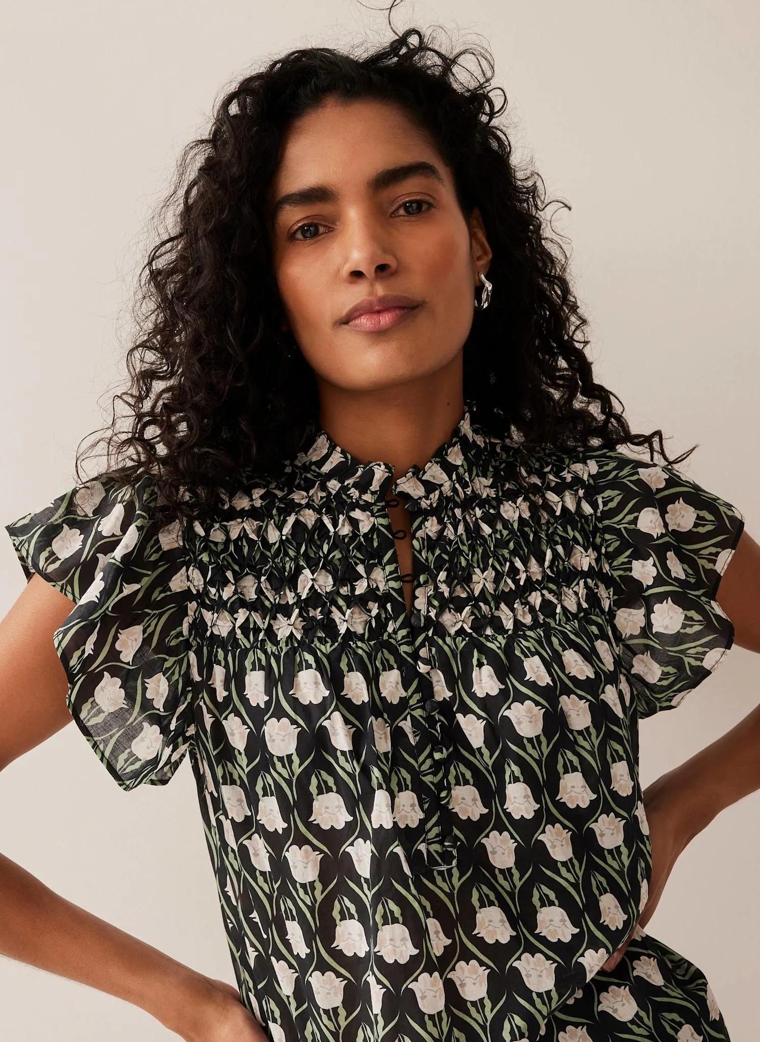 Black Floral Print Cotton Blouse sold by Mint Velvet product image thumbnail 2