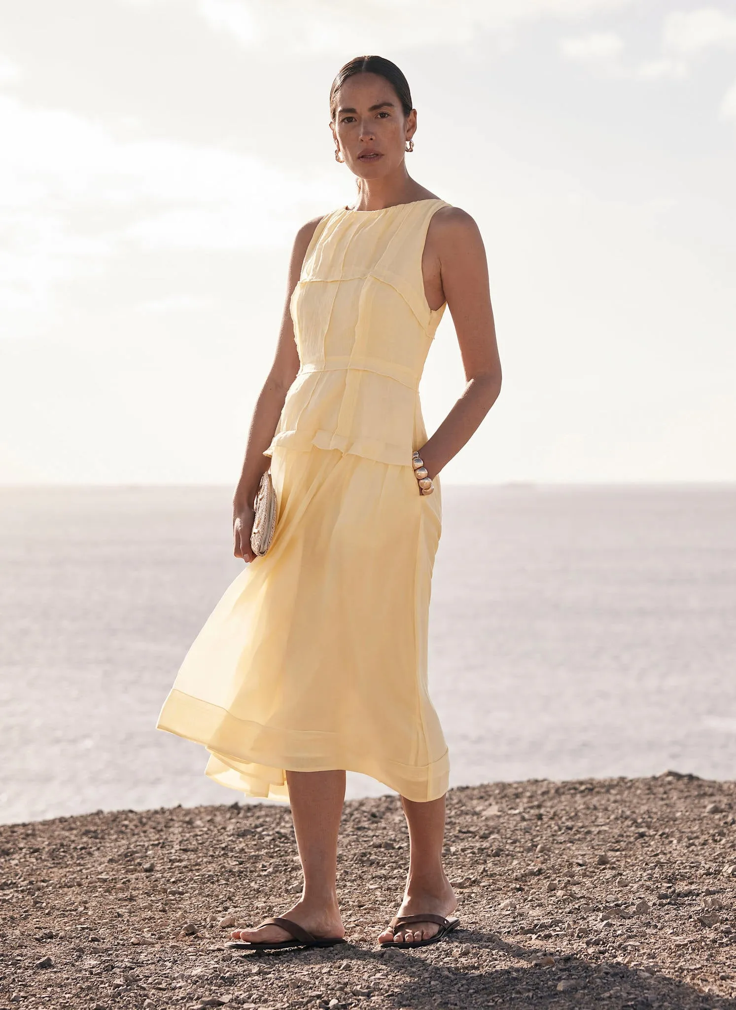 Yellow Drop Waist Midi Dress sold by Mint Velvet