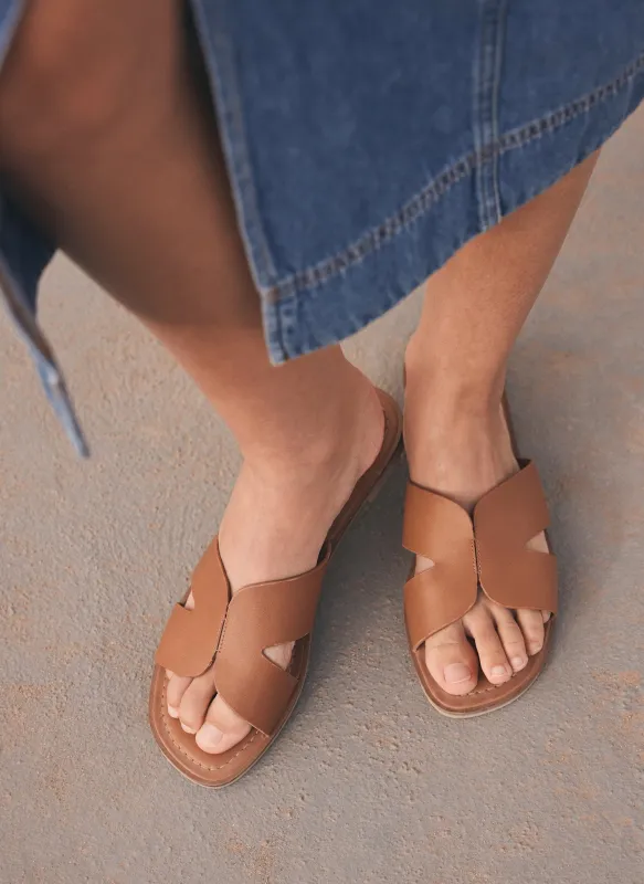 Darcie Tan Leather Flat Sandals sold by Mint Velvet