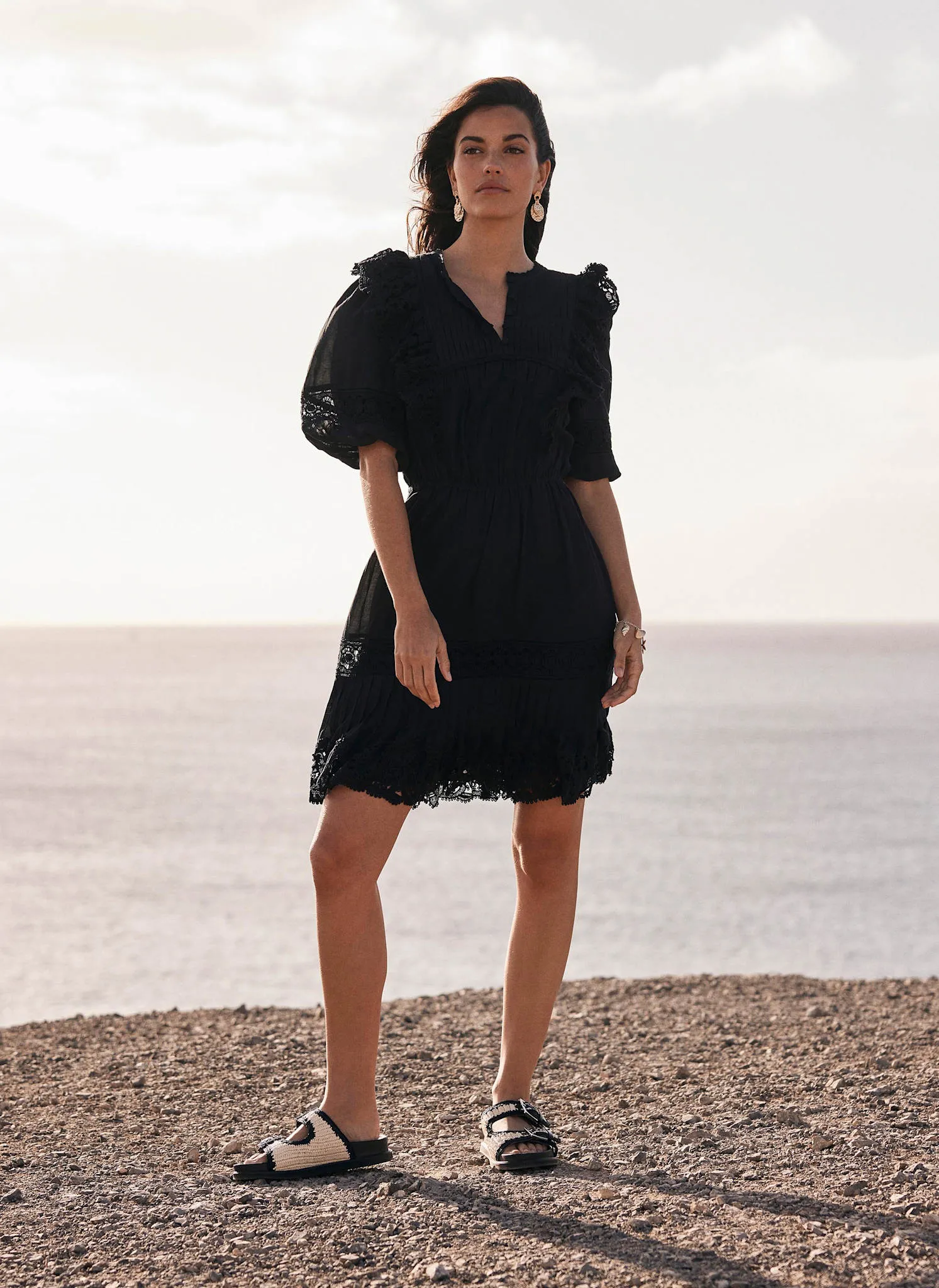 Black Lace Ruffle Mini Dress sold by Mint Velvet product image thumbnail 2