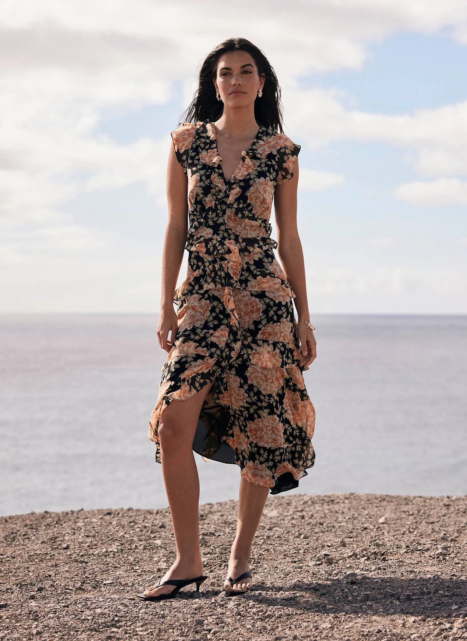 Orange Floral Print Midi Dress sold by Mint Velvet