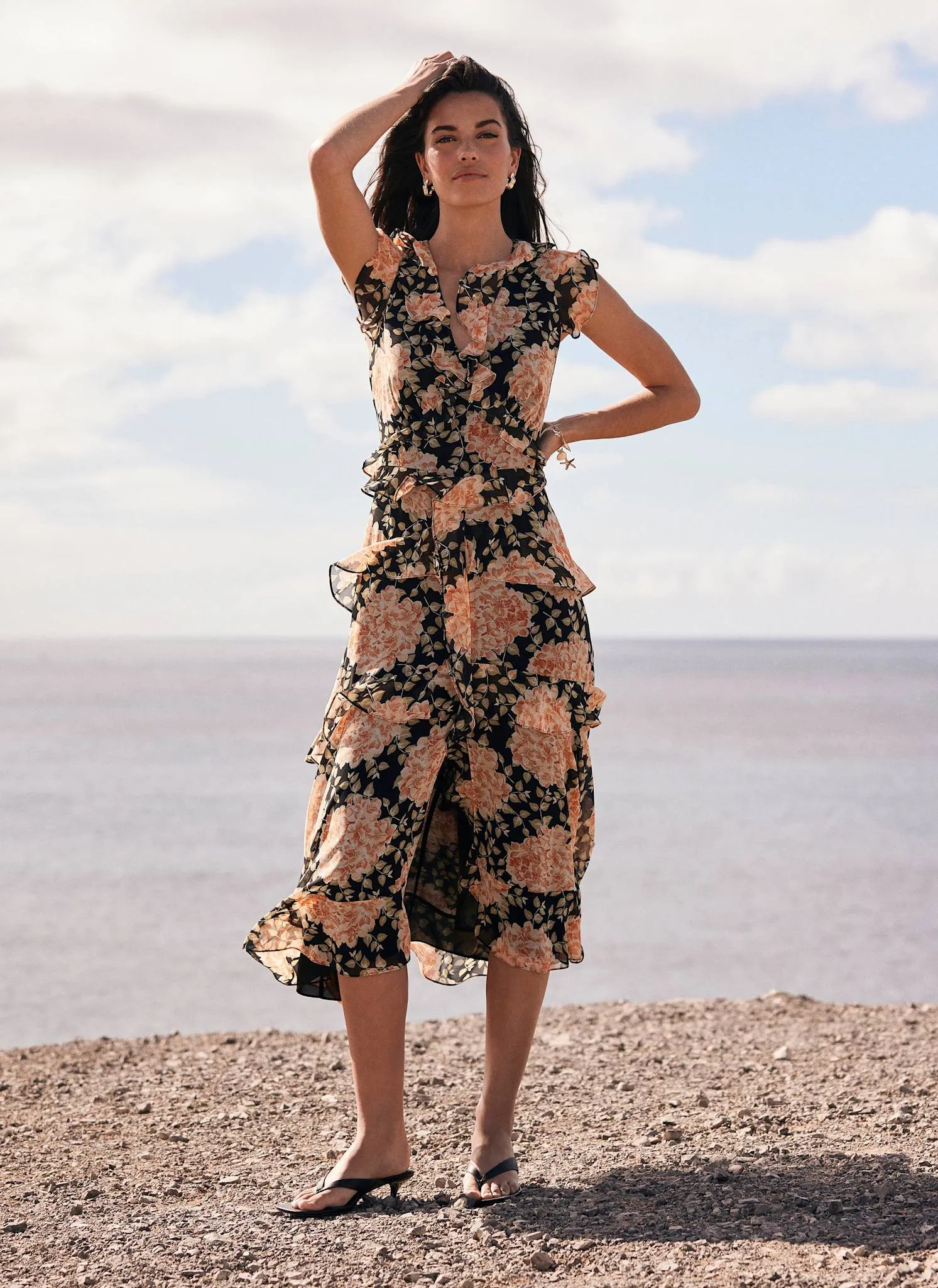 Orange Floral Print Midi Dress sold by Mint Velvet product image thumbnail 3