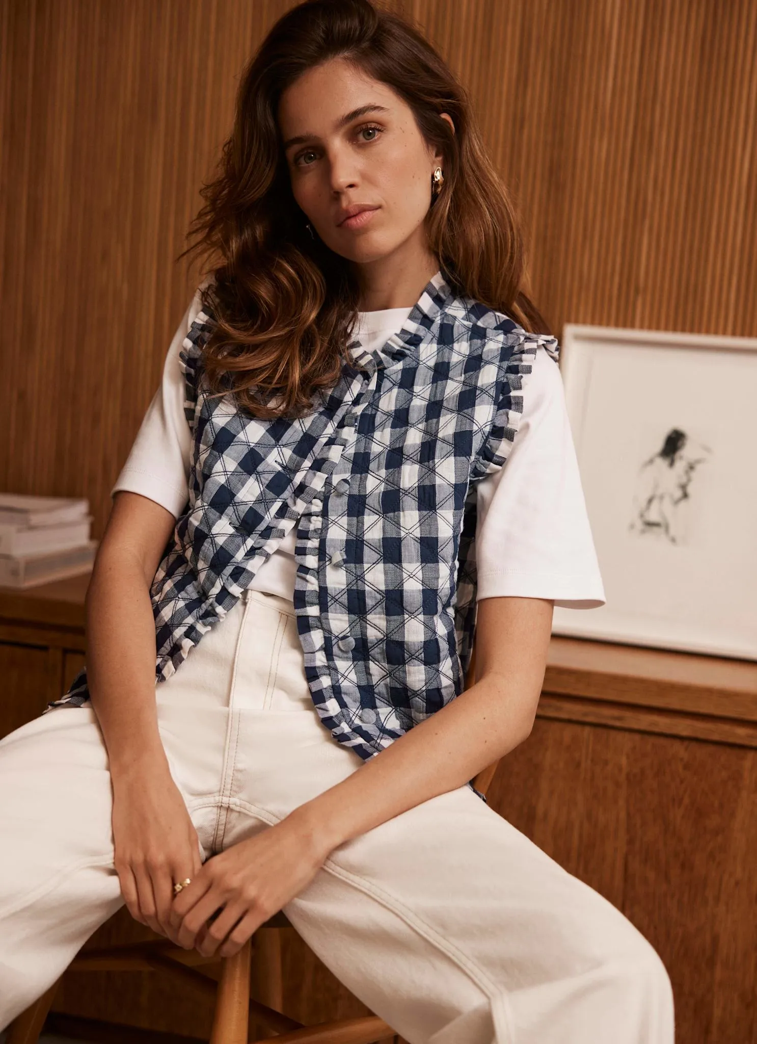 Blue Gingham Quilted Gilet sold by Mint Velvet