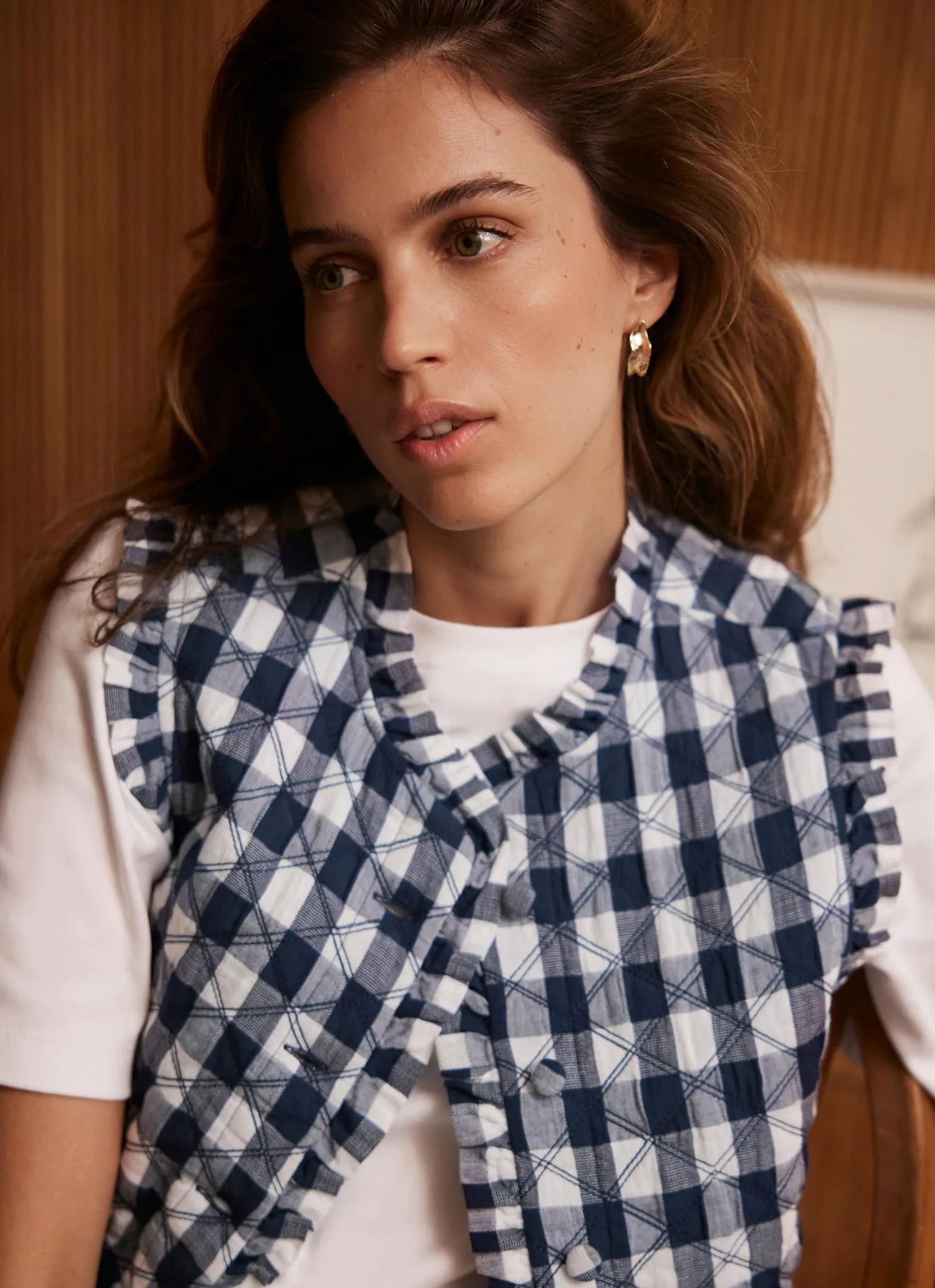 Blue Gingham Quilted Gilet sold by Mint Velvet product image thumbnail 3