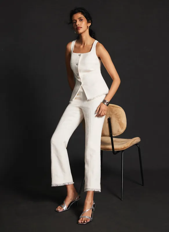 Cream Boucle Kick Flare Trousers sold by Mint Velvet