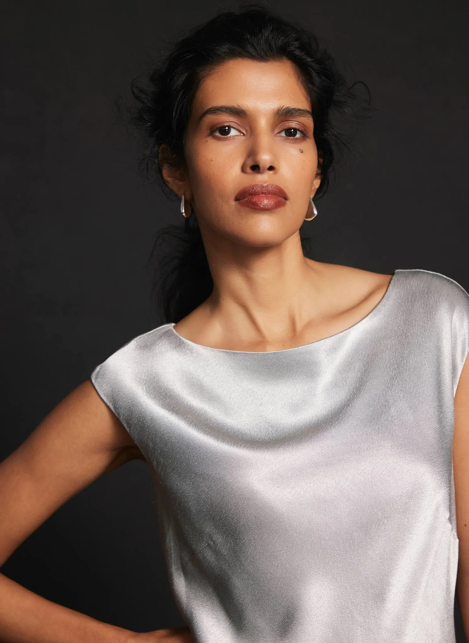 Silver Satin Mix Midi Dress sold by Mint Velvet product image thumbnail 4