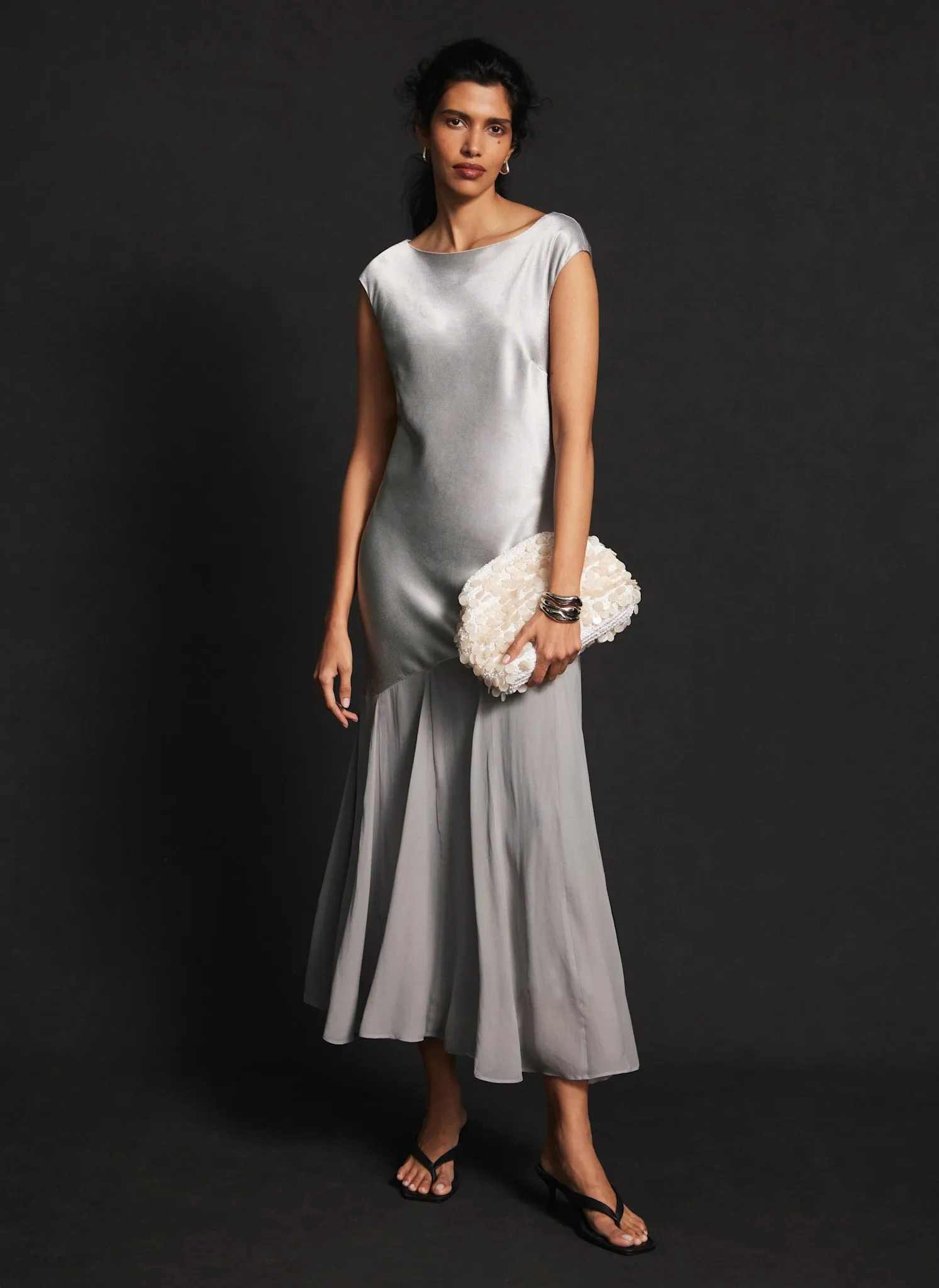 Silver Satin Mix Midi Dress sold by Mint Velvet product image thumbnail 5