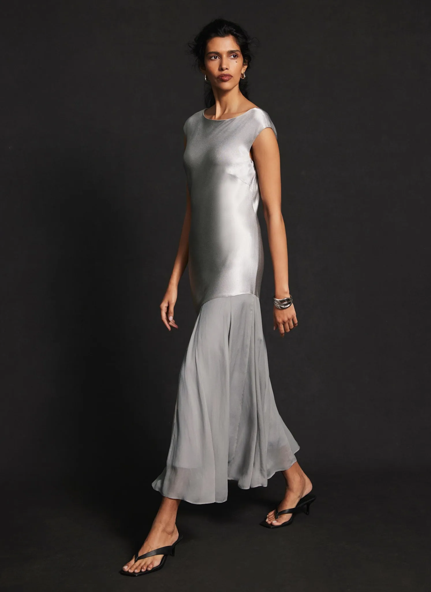 Silver Satin Mix Midi Dress sold by Mint Velvet product image thumbnail 2