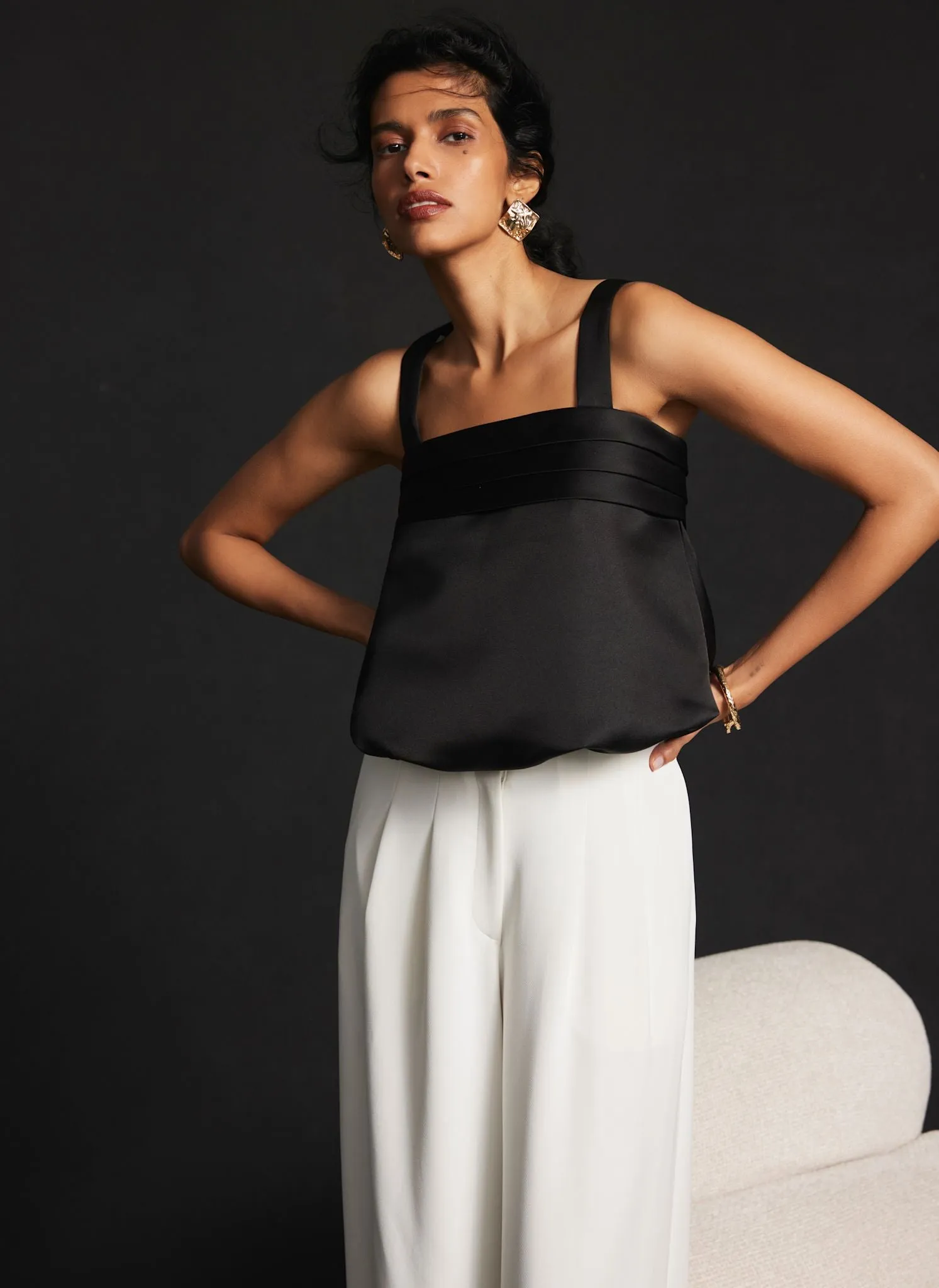 Black Satin Pleat Detail Top sold by Mint Velvet product image thumbnail 3