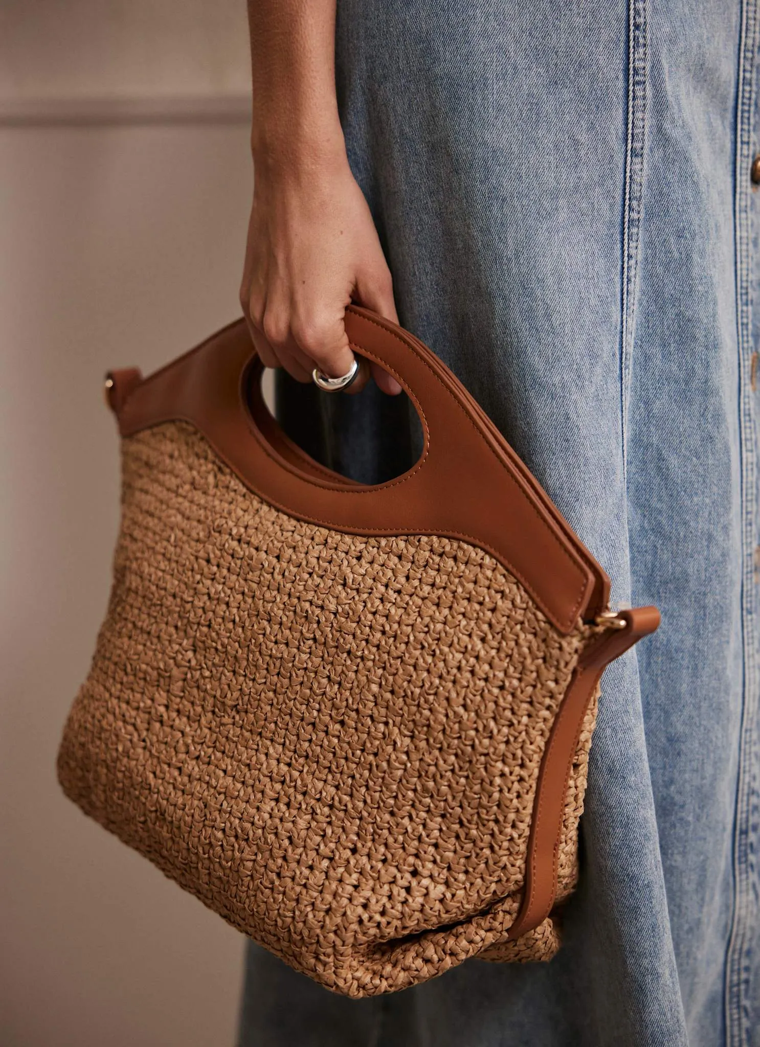 Neutral Woven Grab Bag sold by Mint Velvet