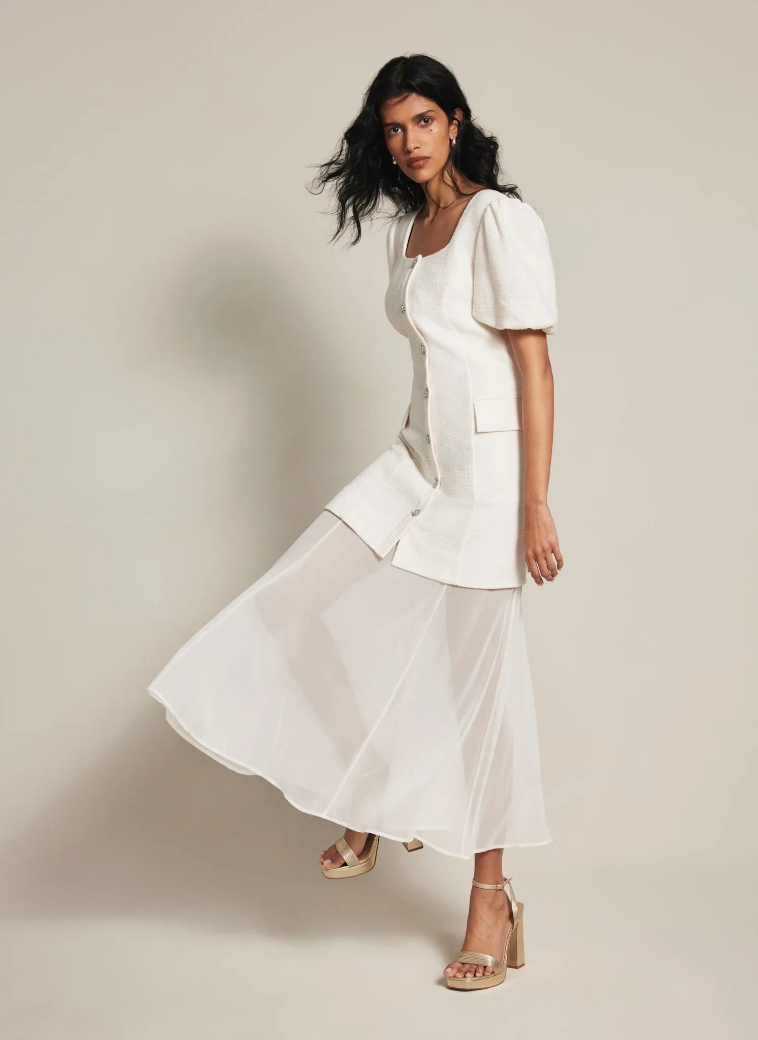 Cream Boucle Sheer Hem Maxi Dress sold by Mint Velvet product image thumbnail 2