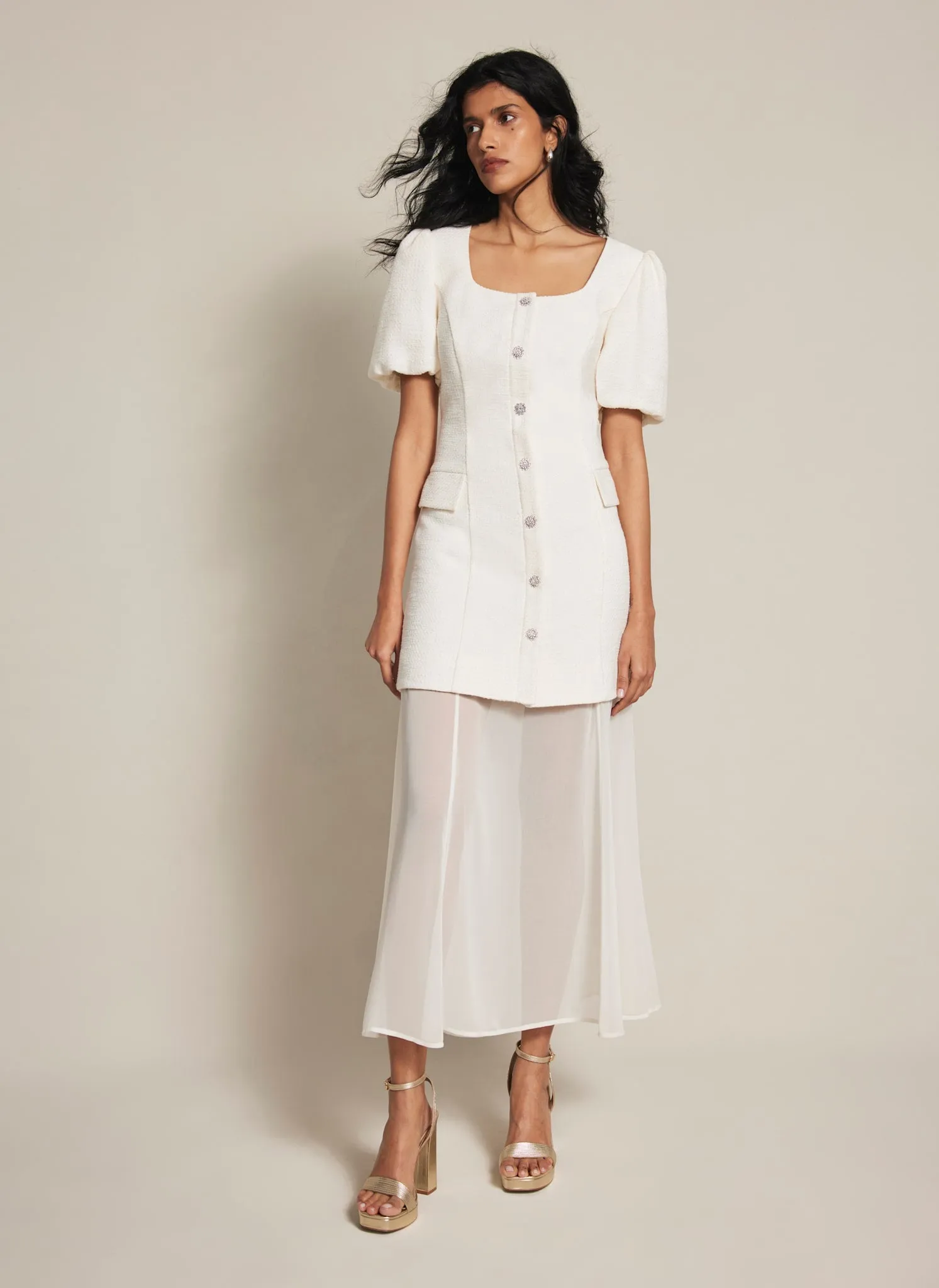 Cream Boucle Sheer Hem Maxi Dress sold by Mint Velvet product image thumbnail 3