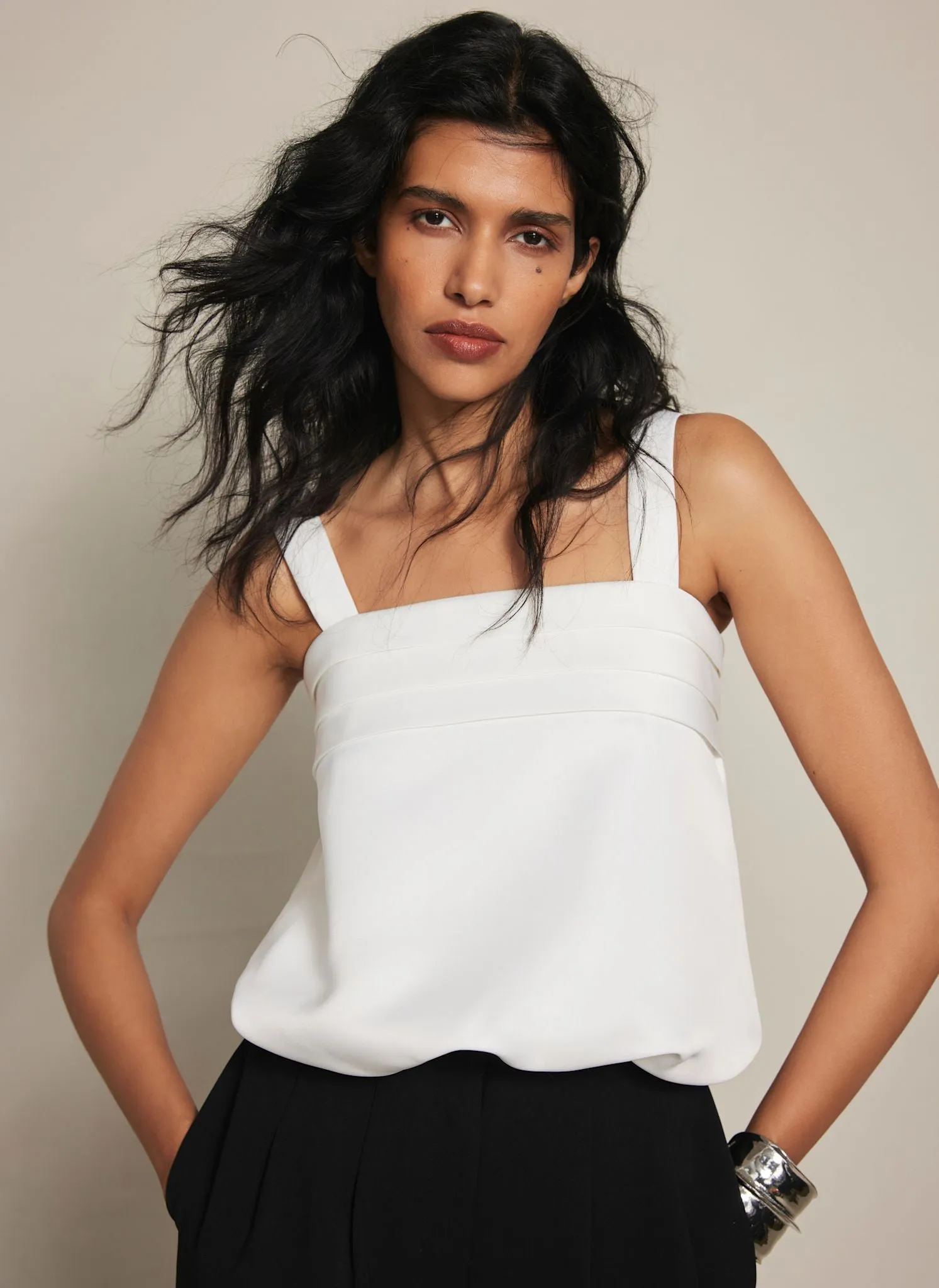 Cream Satin Pleat Detail Top sold by Mint Velvet product image thumbnail 3