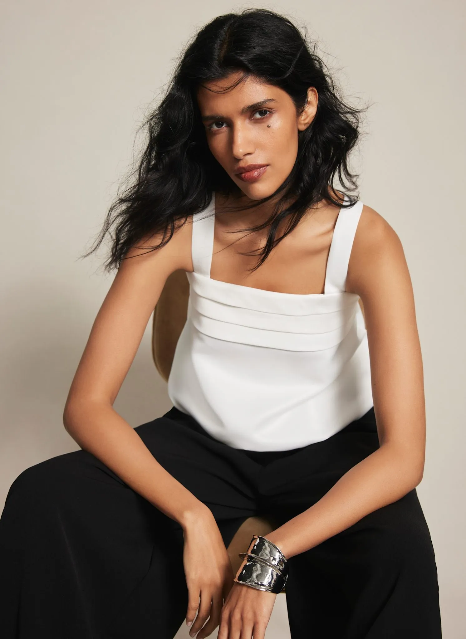 Cream Satin Pleat Detail Top sold by Mint Velvet product image thumbnail 5