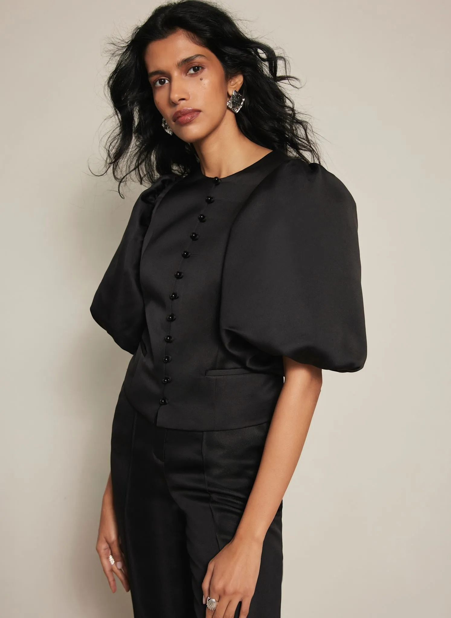 Black Puff Sleeve Satin Jacket sold by Mint Velvet product image thumbnail 3