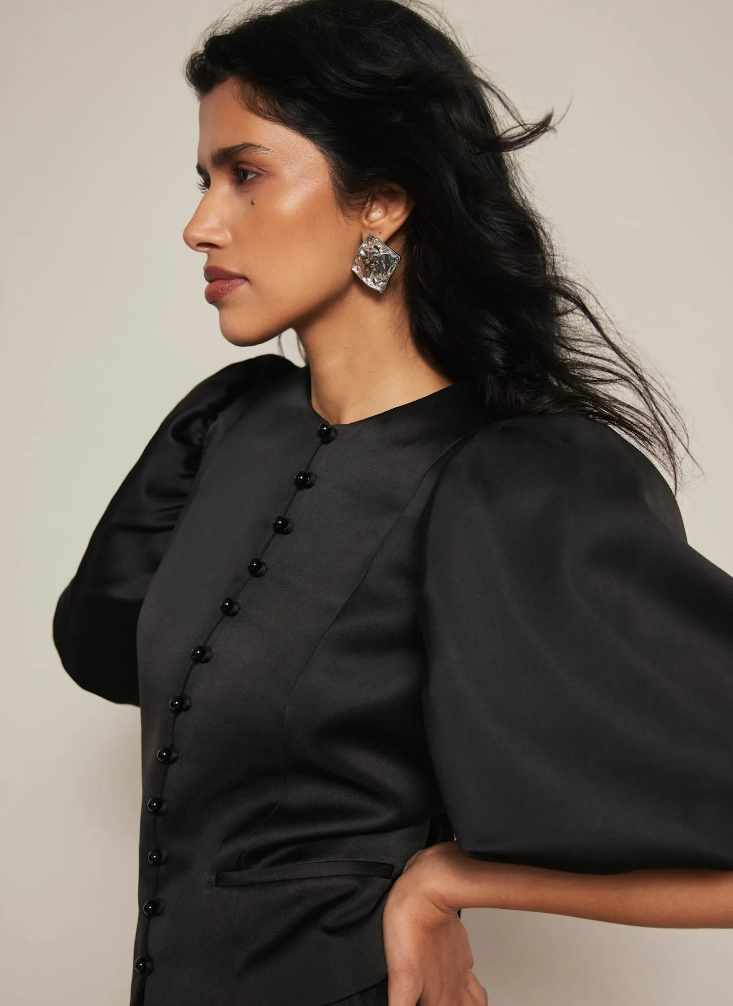 Black Puff Sleeve Satin Jacket sold by Mint Velvet product image thumbnail 2