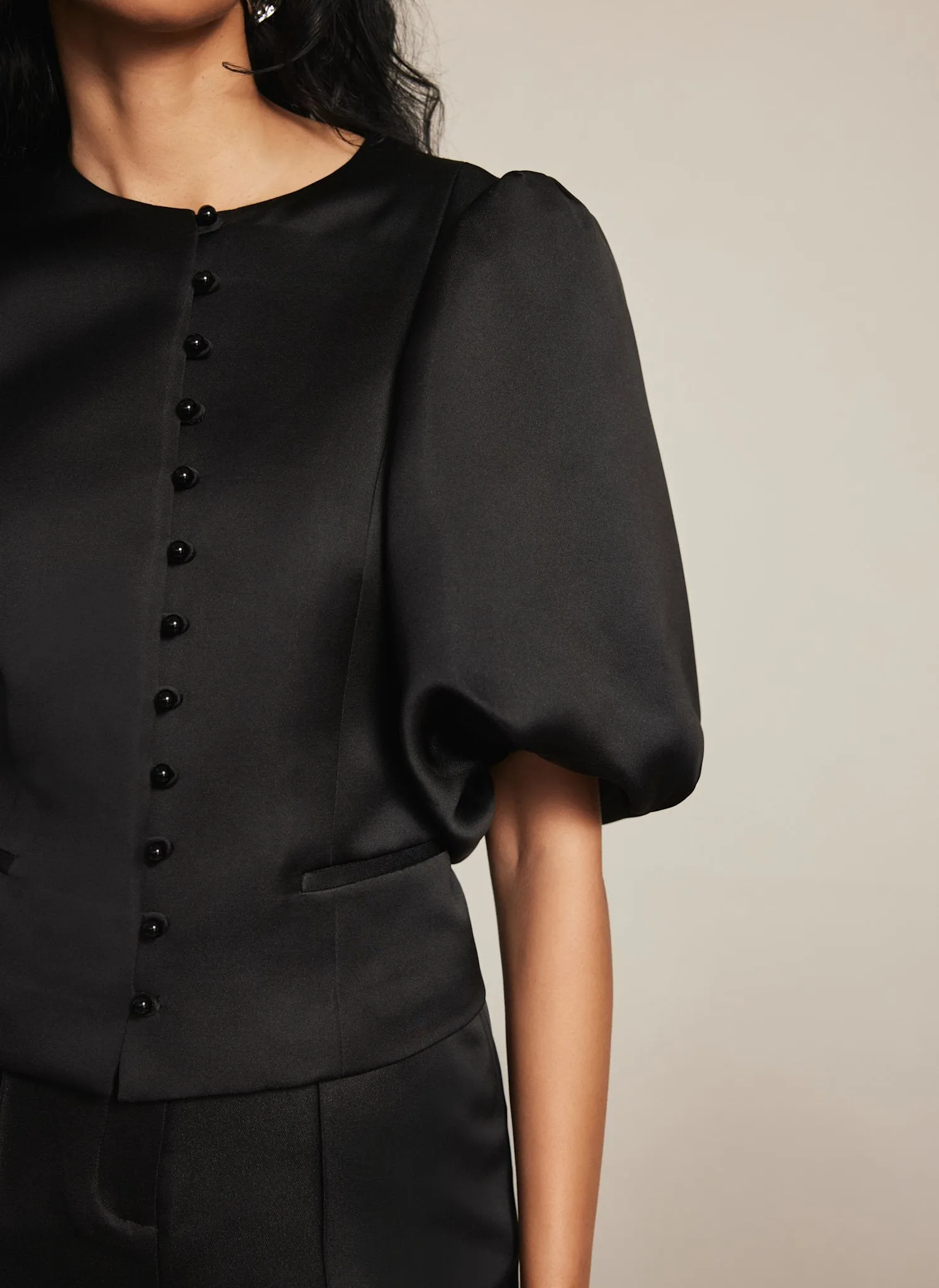 Black Puff Sleeve Satin Jacket sold by Mint Velvet product image thumbnail 4