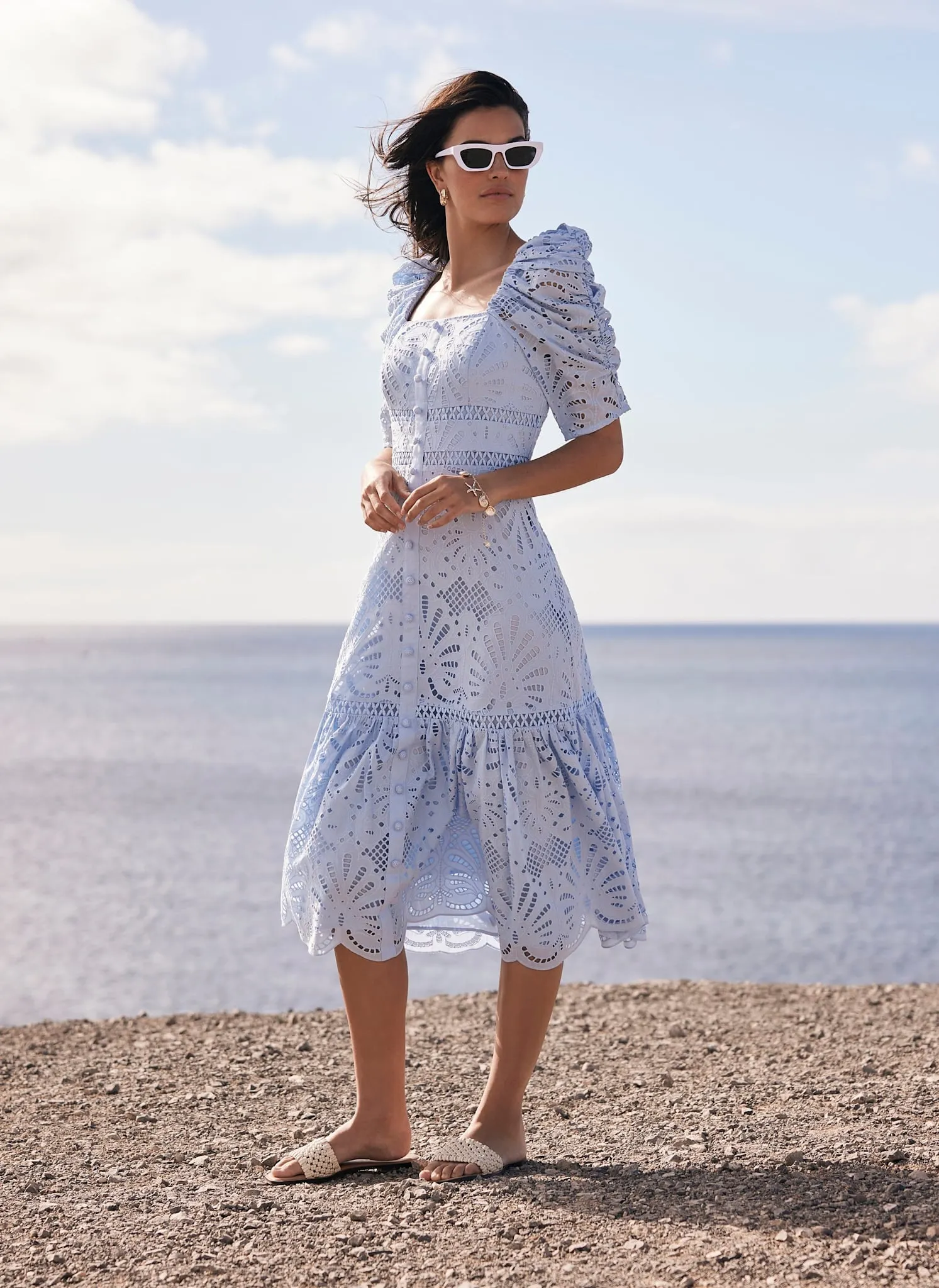 Blue Broderie Midi Dress sold by Mint Velvet