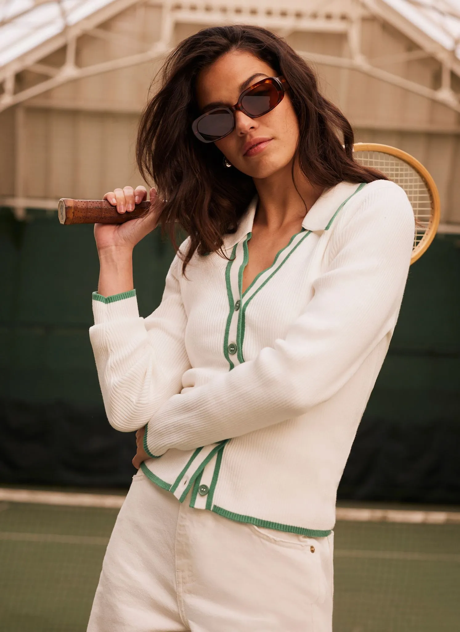 White Ribbed Polo Top sold by Mint Velvet