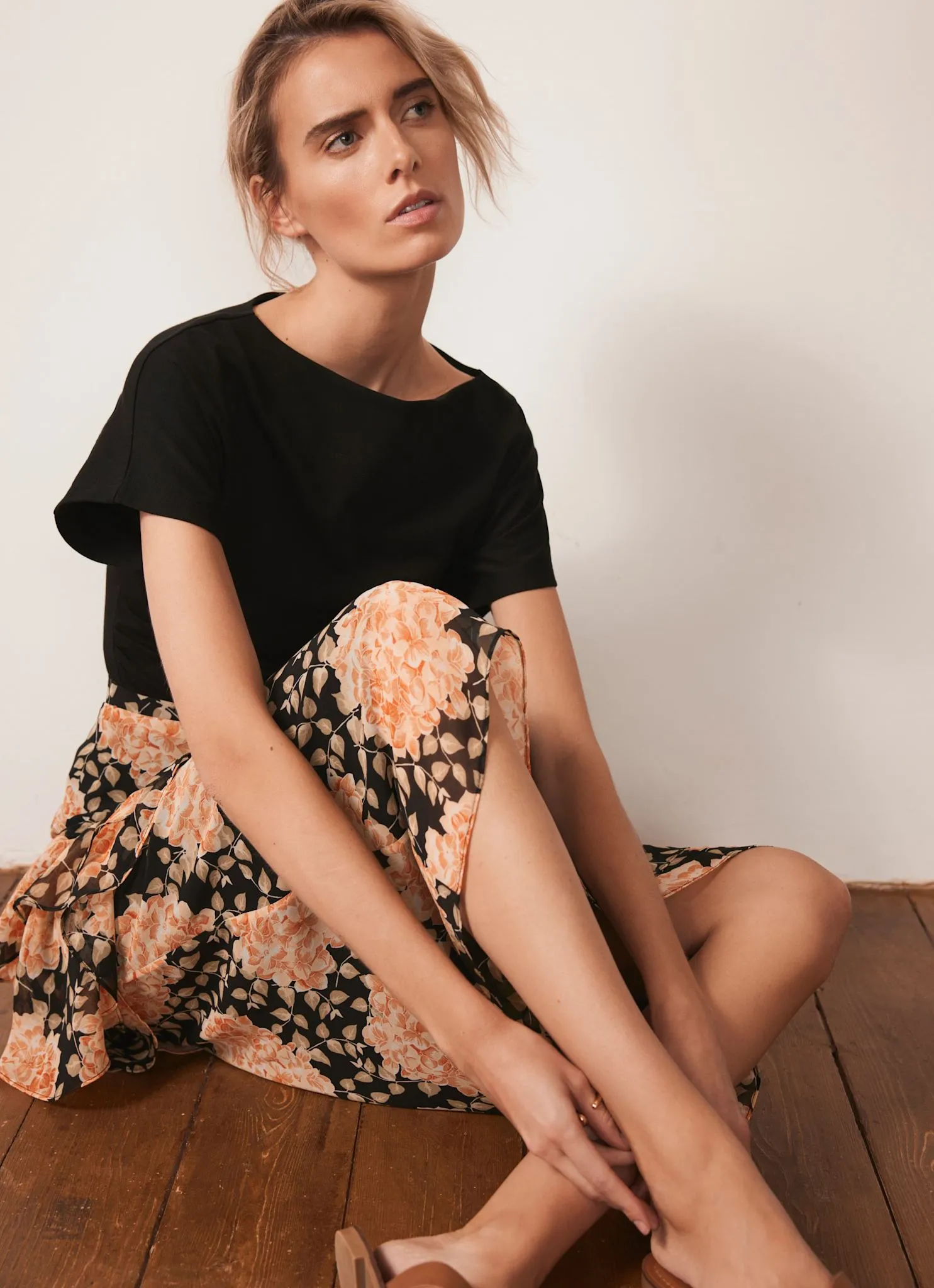 Orange Floral Print Midi Skirt sold by Mint Velvet product image thumbnail 4